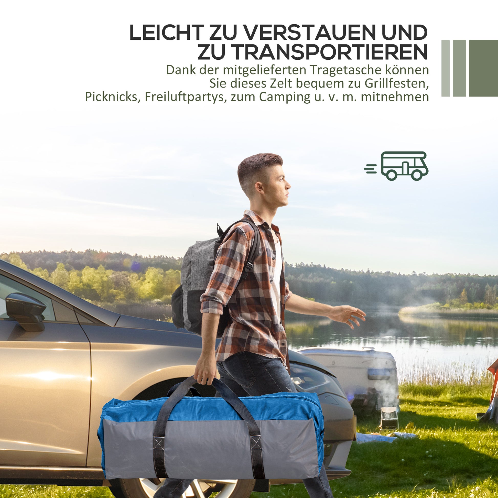 Event Shelter 3.5 x 3.5m Pavilion with Hook Door, Rain Protection with Sturdy Steel Poles, Garden Canopy with UV Protection, Party Tent Sunshade for Camping, Garden Festivals Light Blue