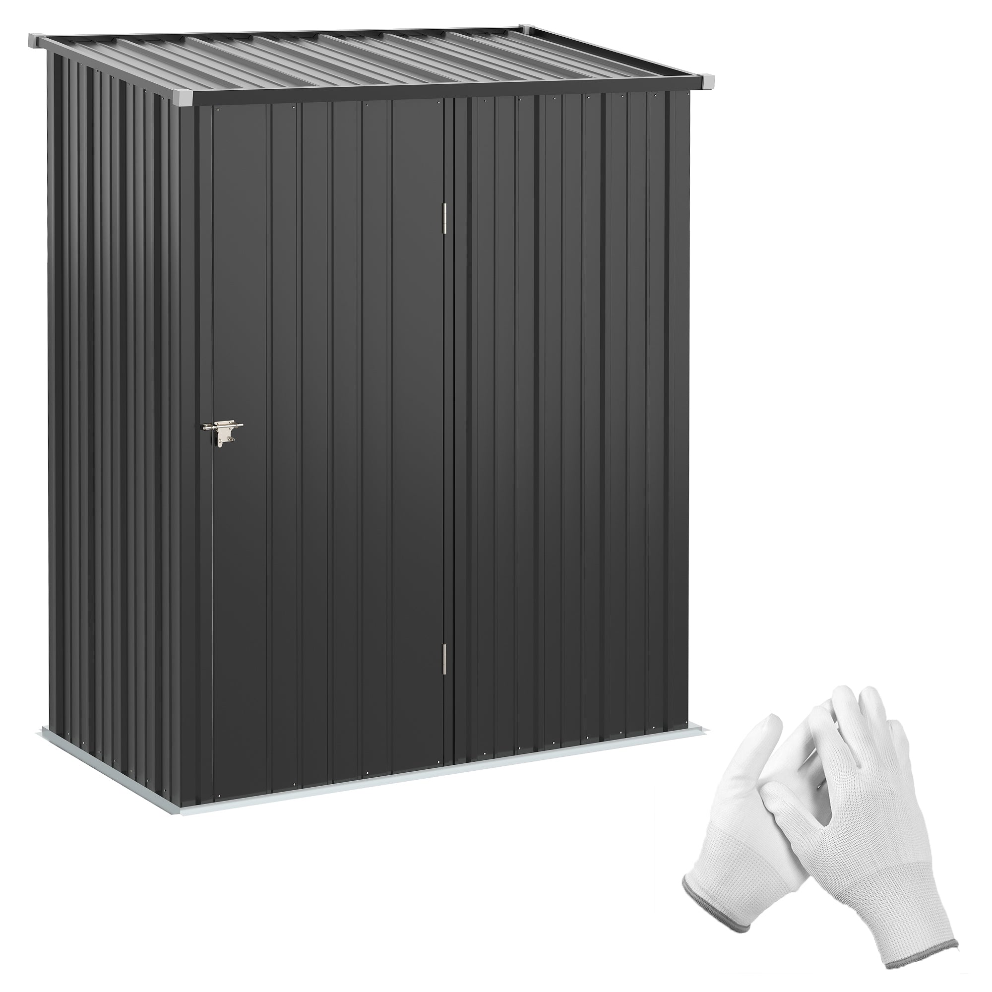 Utility Shed with Pent Roof 1.34m² Garden House Tool Shed Lockable Utility Cabinet Galvanized Steel Black 161.5 x 94.5 x 196 cm