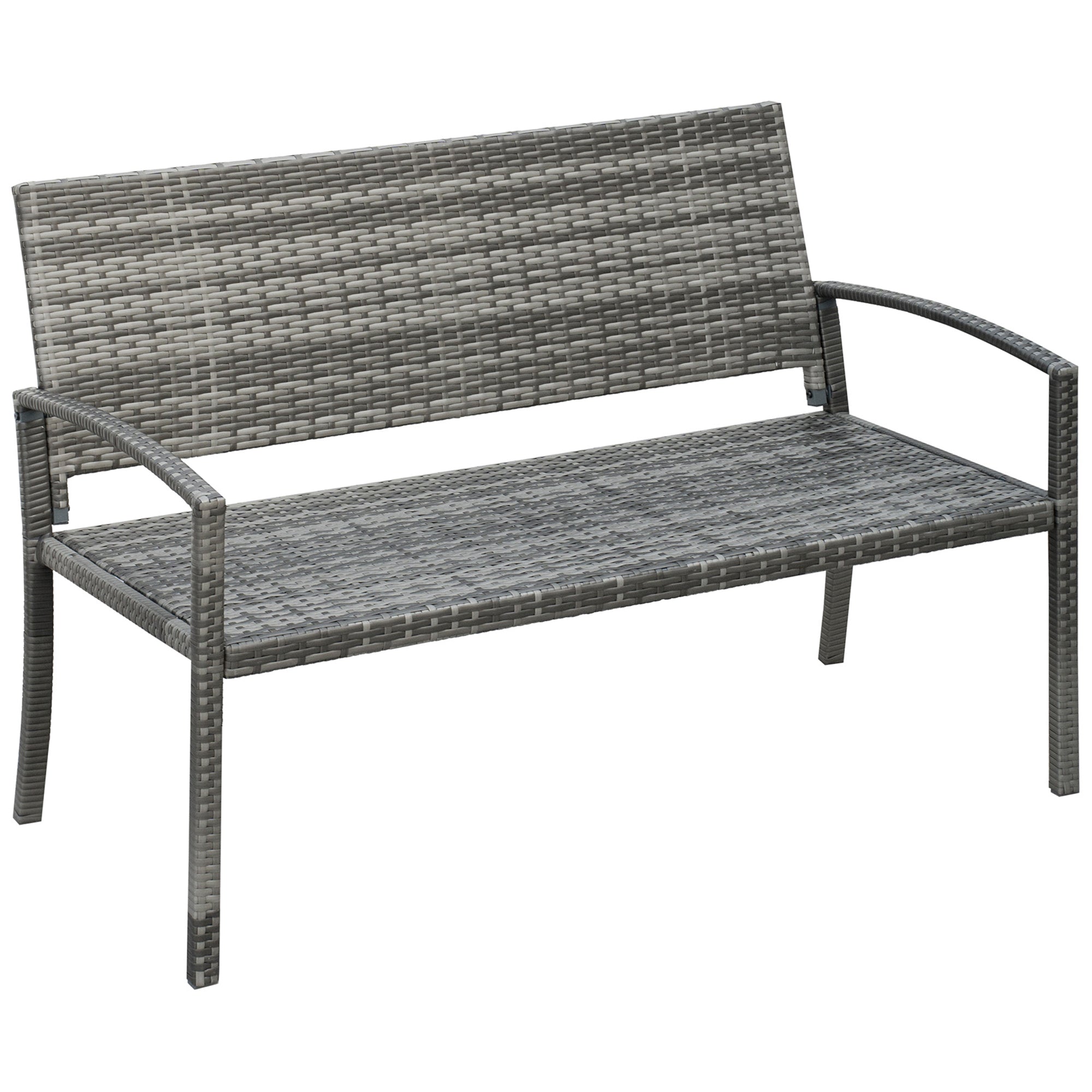 Garden Bench Polyrattan 2-Seater UV-Resistant Bench with Ergonomic Armrests Backrest Garden Furniture Park Bench up to 240kg Loadable Balcony Bench for Garden Terrace, 122x60x85cm, Gray