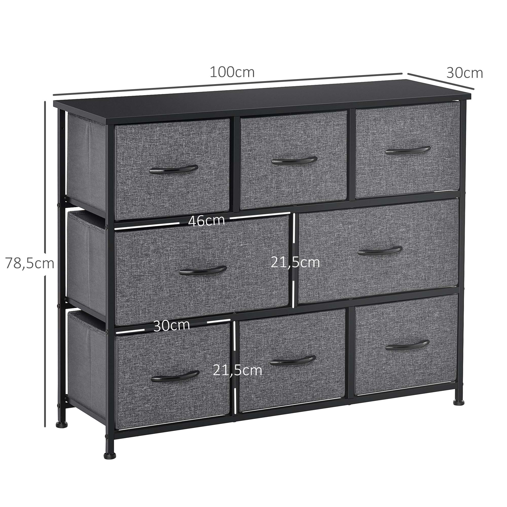Dresser with 8 Fabric Drawers Storage Cabinet Dresser with Handles, Metal Frame, Modern Design Cabinet for Bedroom, Living Room in Dark Gray