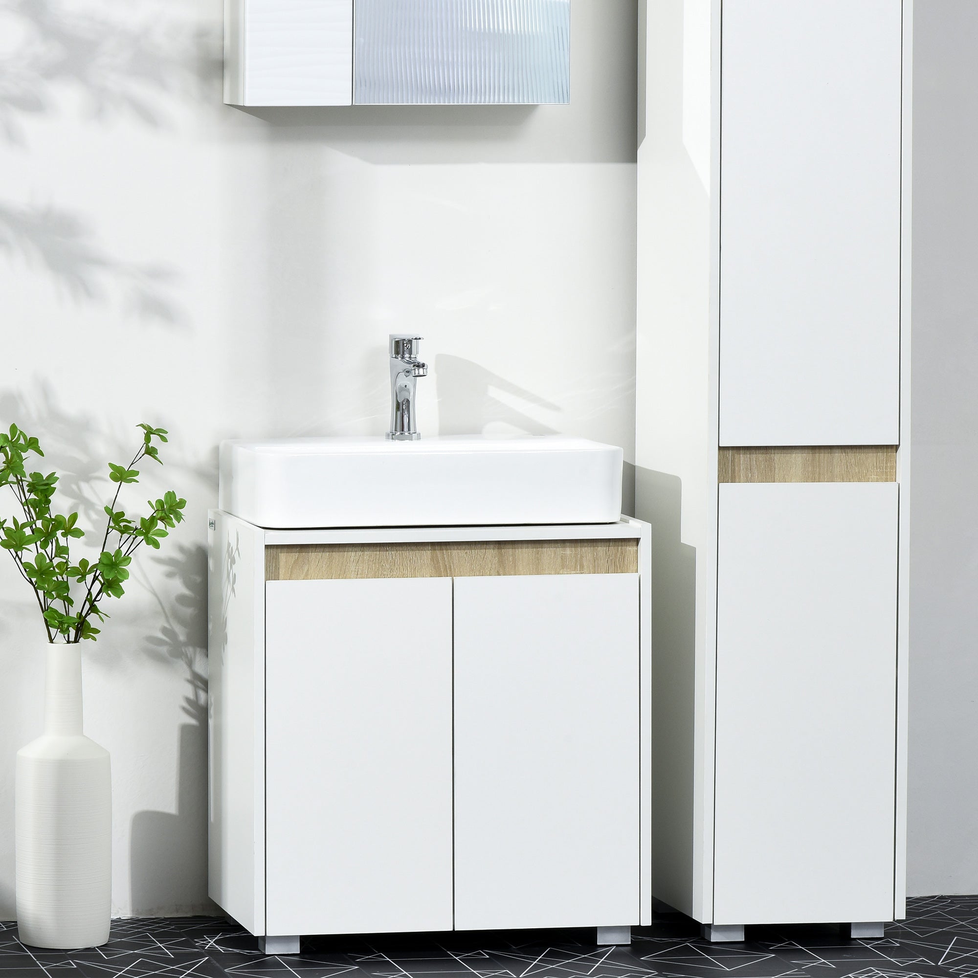 Under Sink Bathroom Cabinet Floor Cabinet with 2 Doors and Interior Storage Anti-tip 57x33x60 cm White