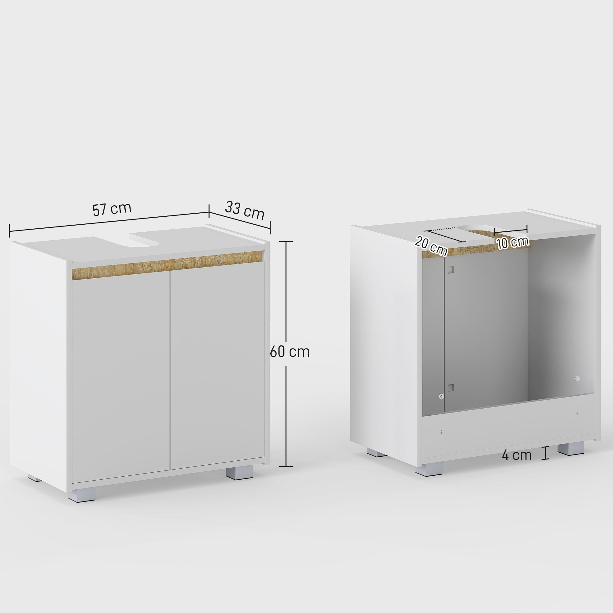 Under Sink Bathroom Cabinet Floor Cabinet with 2 Doors and Interior Storage Anti-tip 57x33x60 cm White