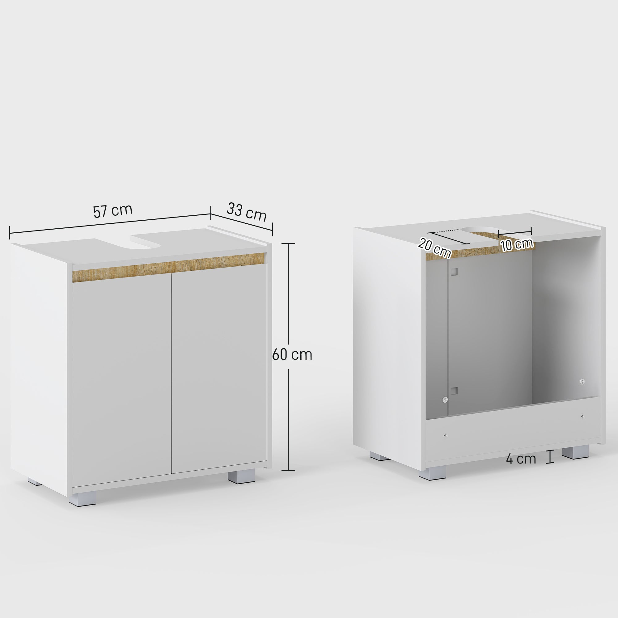 Under Sink Bathroom Cabinet Floor Cabinet with 2 Doors and Interior Storage Anti-tip 57x33x60 cm White