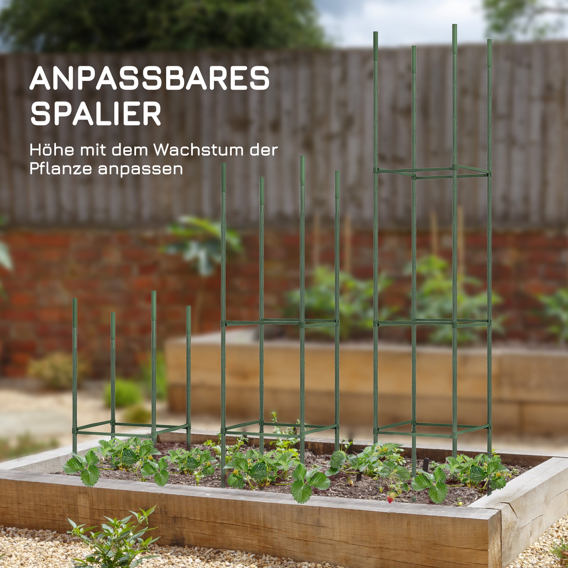 Set of 2 Trellises with Planting Bag, Flower Grid, Trellis, Plant Frame, Tomato Cage for Climbing Plants, Steel, Green, 33 x 33 x 180 cm