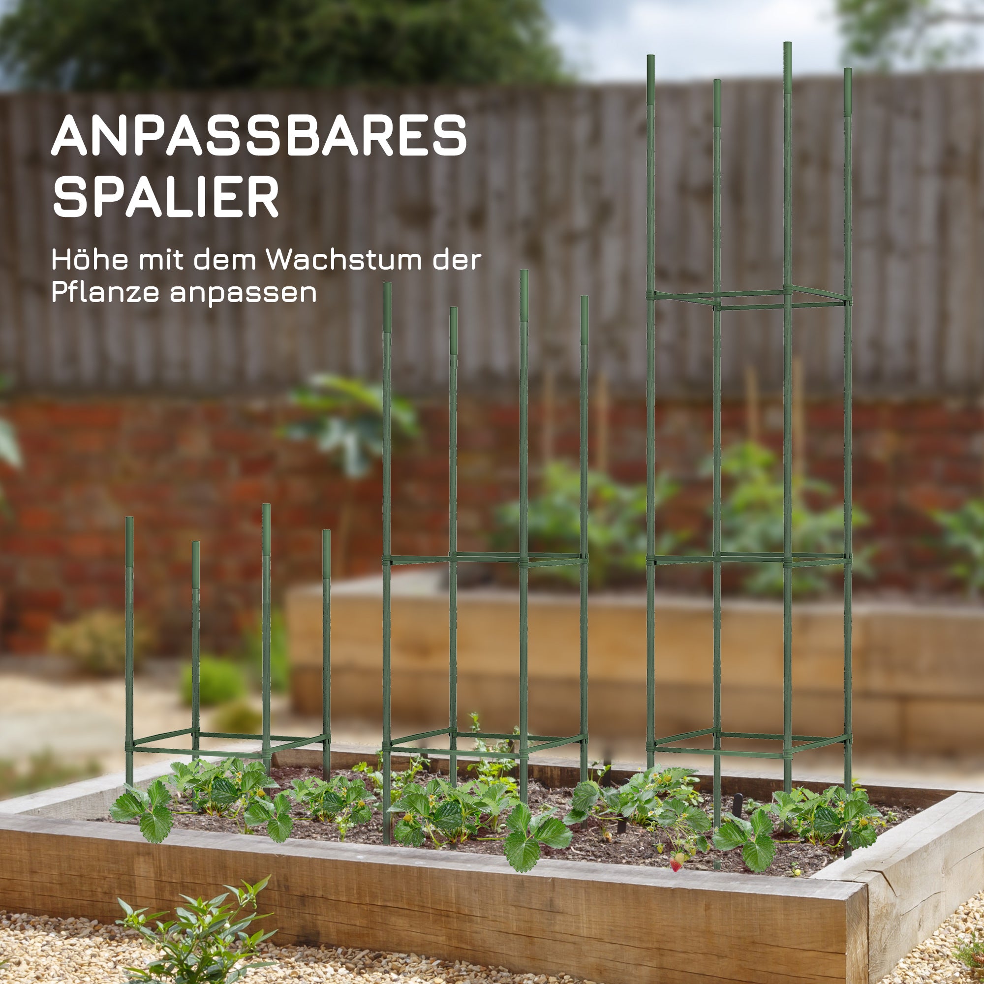 Set of 2 Trellises with Planting Bag, Flower Grid, Trellis, Plant Frame, Tomato Cage for Climbing Plants, Steel, Green, 33 x 33 x 180 cm
