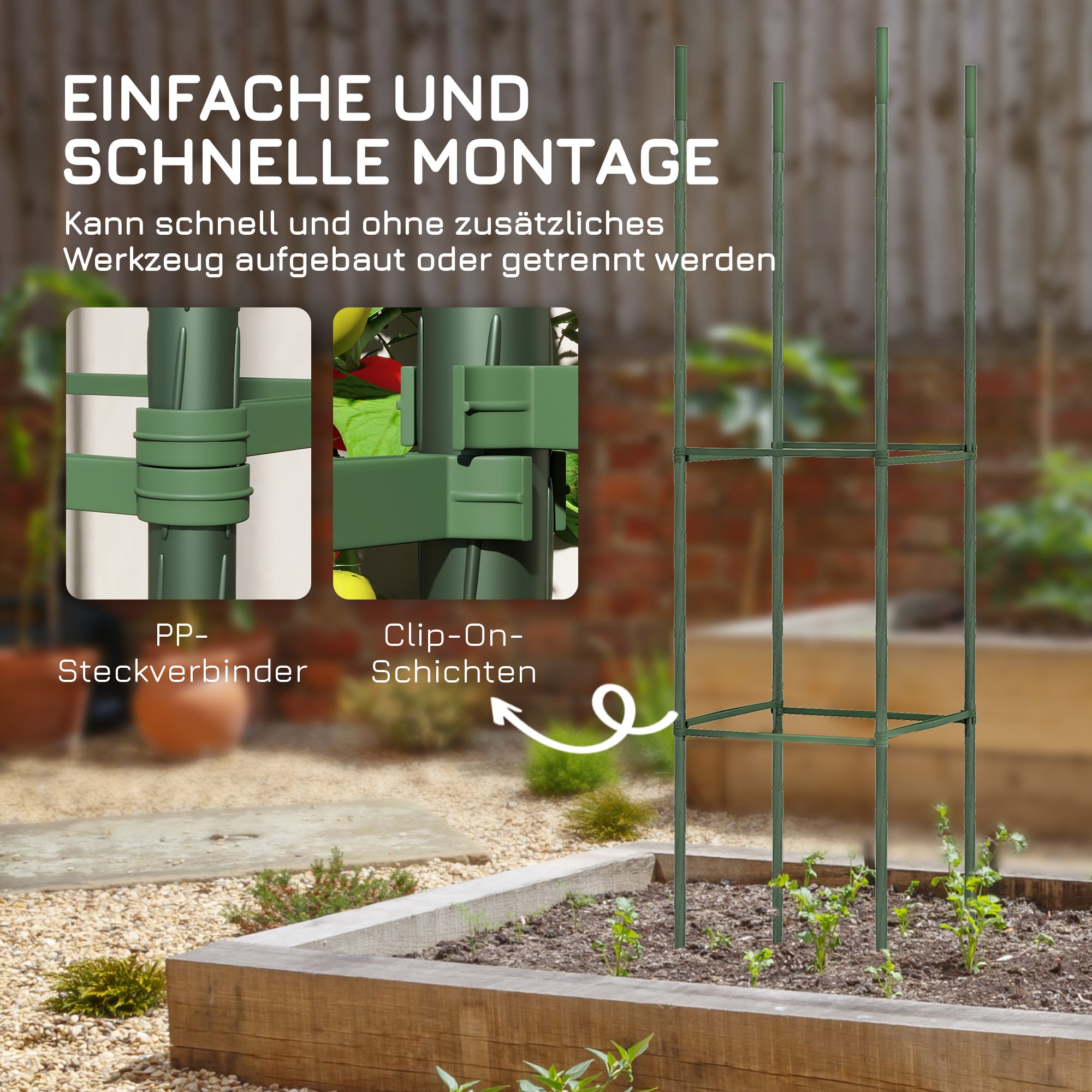 Set of 2 Trellises with Planting Bag, Flower Grid, Trellis, Plant Frame, Tomato Cage for Climbing Plants, Steel, Green, 33 x 33 x 180 cm