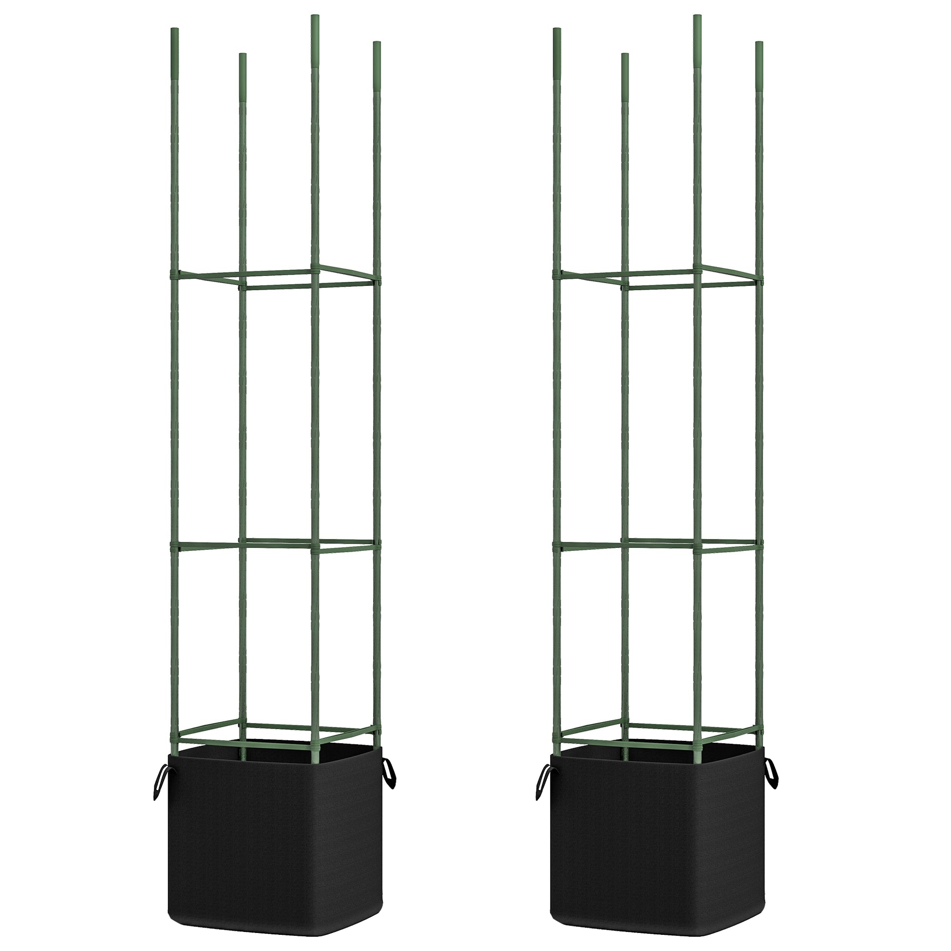 Set of 2 Trellises with Planting Bag, Flower Grid, Trellis, Plant Frame, Tomato Cage for Climbing Plants, Steel, Green, 33 x 33 x 180 cm