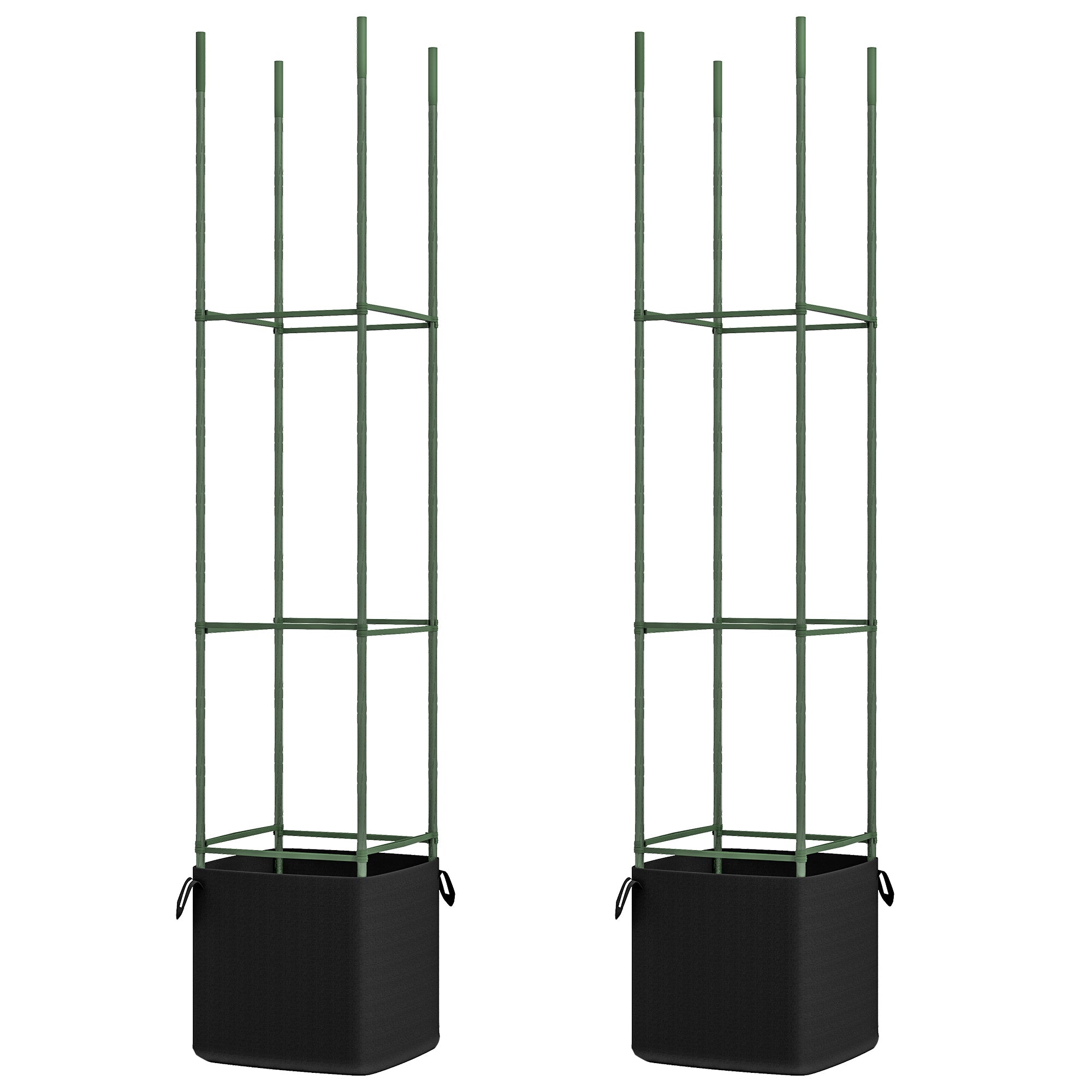 Set of 2 Trellises with Planting Bag, Flower Grid, Trellis, Plant Frame, Tomato Cage for Climbing Plants, Steel, Green, 33 x 33 x 180 cm