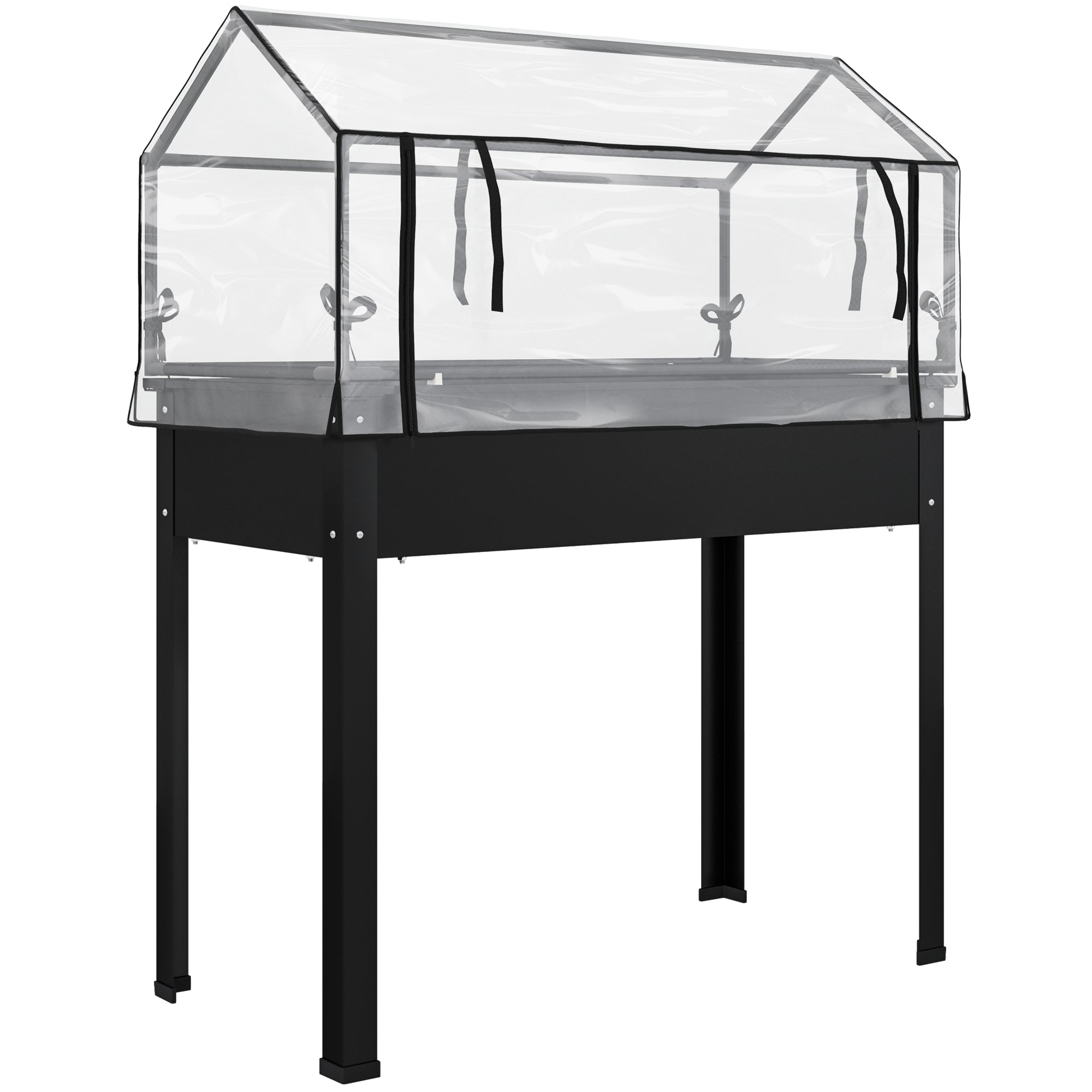 Raised Garden Bed with Cover, Elevated Herb Planter with Drainage Holes, Metal Planting Box, Weather-Resistant Vegetable Bed, Garden Bed, Planting Bed for Garden, Balcony, 100 x 48 x 124 cm, Black
