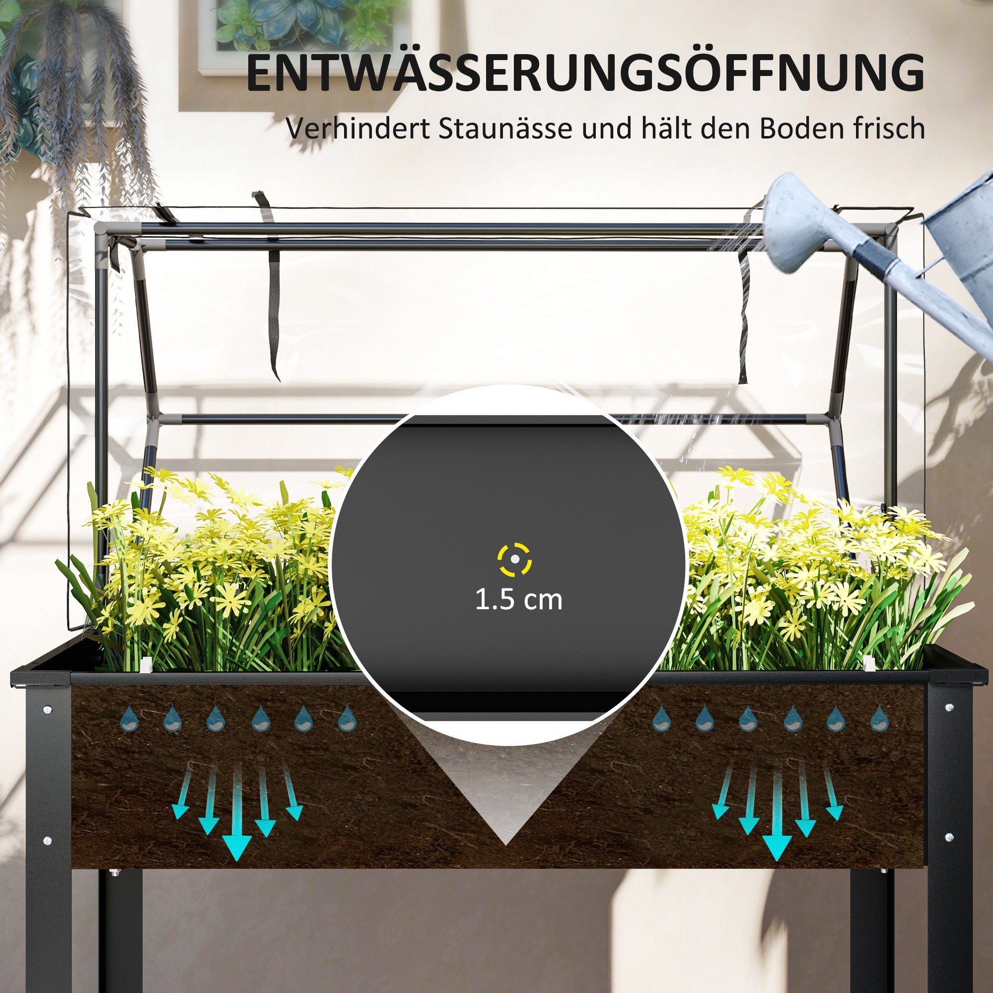 Raised Garden Bed with Cover, Elevated Herb Planter with Drainage Holes, Metal Planting Box, Weather-Resistant Vegetable Bed, Garden Bed, Planting Bed for Garden, Balcony, 100 x 48 x 124 cm, Black