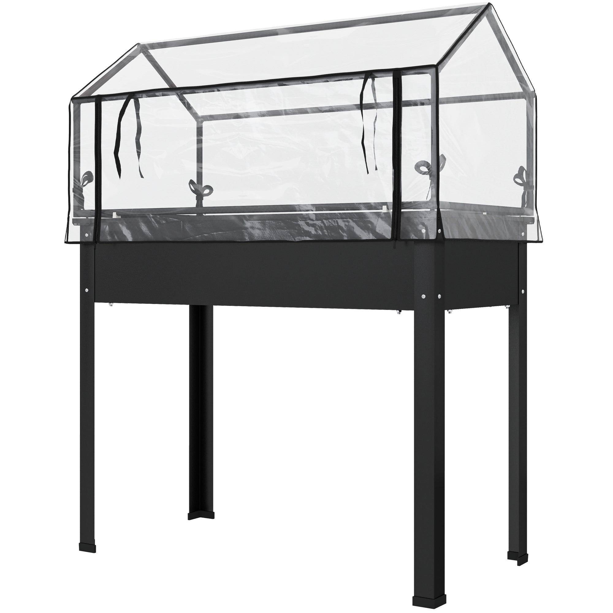 Raised Garden Bed with Cover, Elevated Herb Planter with Drainage Holes, Metal Planting Box, Weather-Resistant Vegetable Bed, Garden Bed, Planting Bed for Garden, Balcony, 100 x 48 x 124 cm, Black