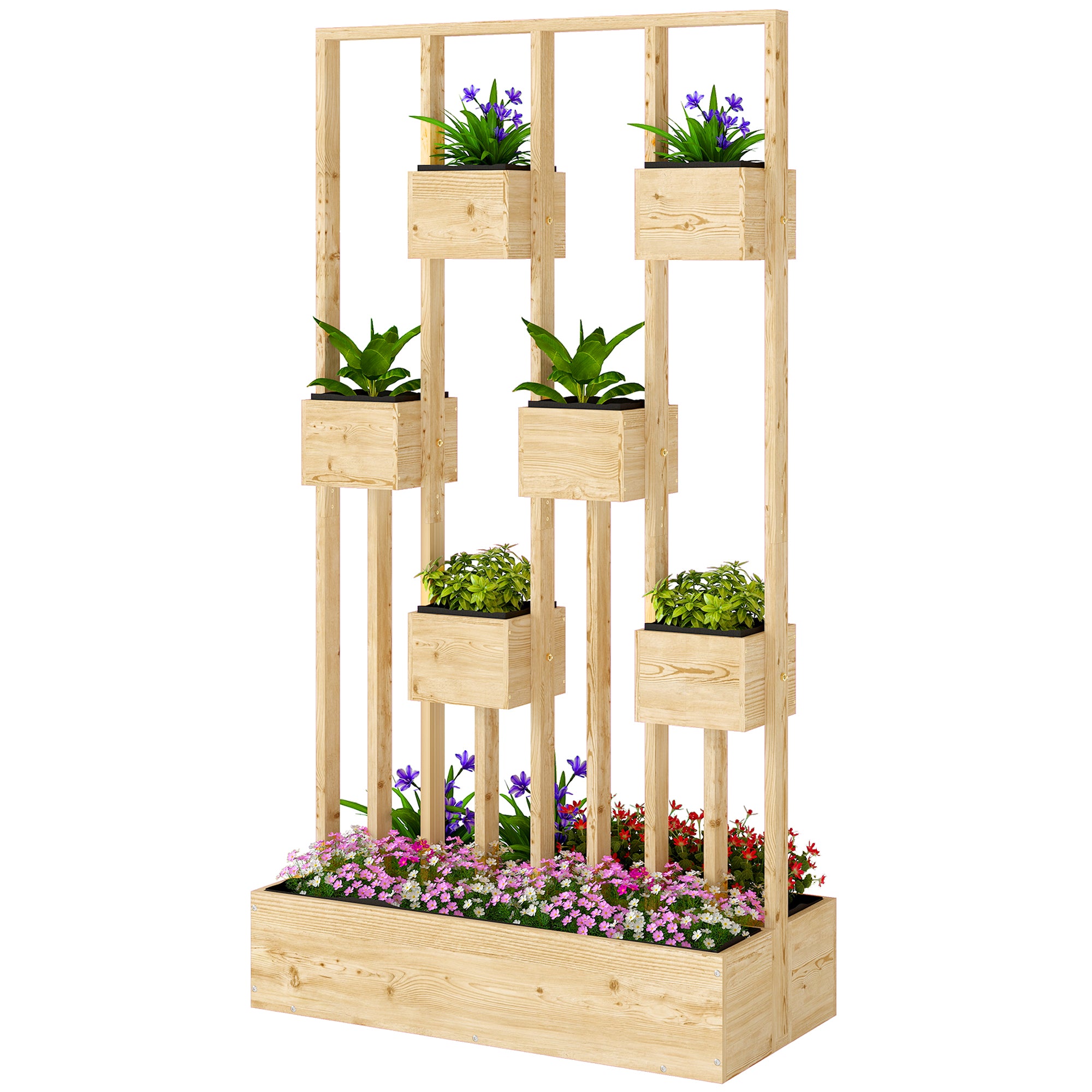 Wooden Raised Planter with Trellis, 35.4 x 17.7 x 66.9 in — Planter Box for Climbing Plants, Balcony & Patio