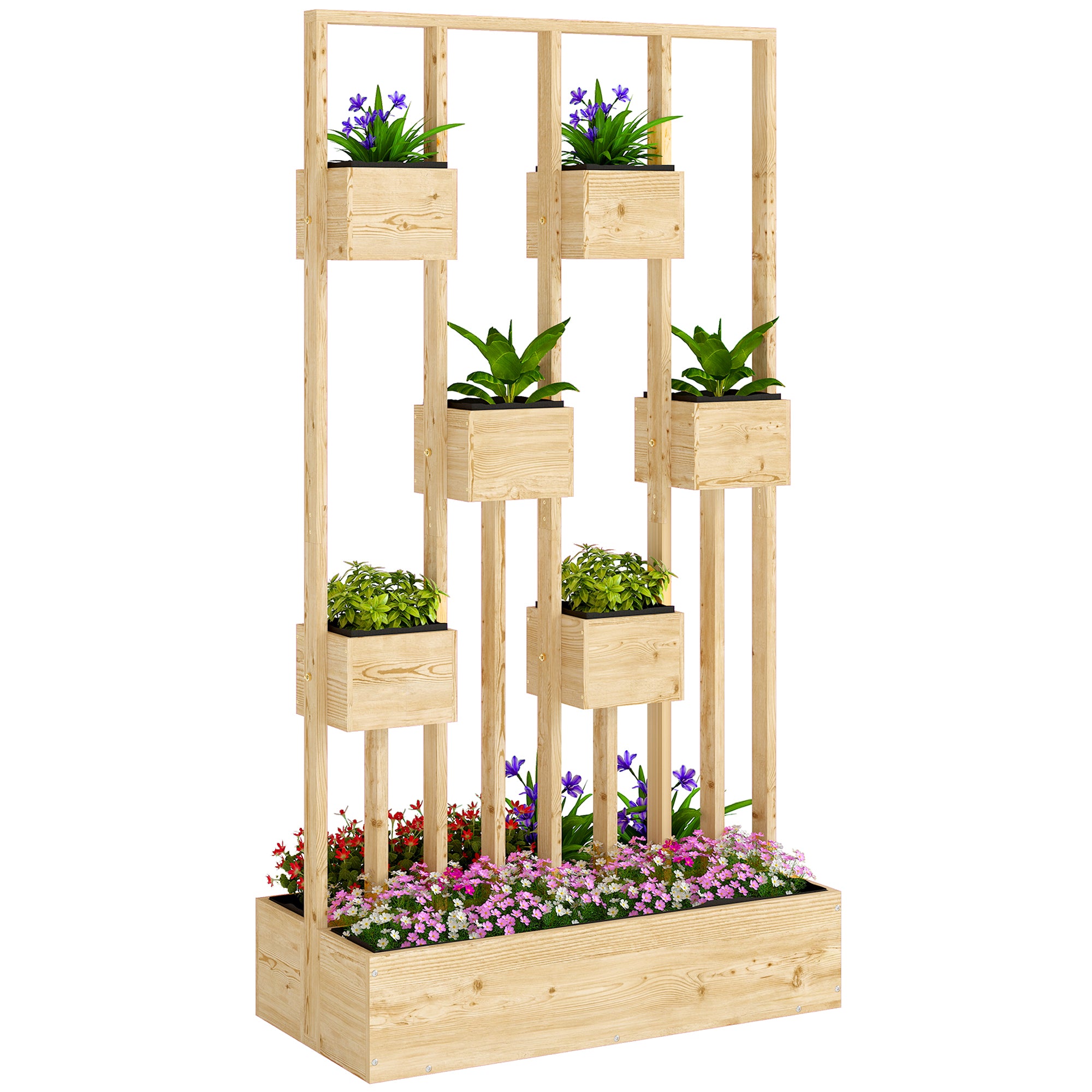 Wooden Raised Planter with Trellis, 35.4 x 17.7 x 66.9 in — Planter Box for Climbing Plants, Balcony & Patio