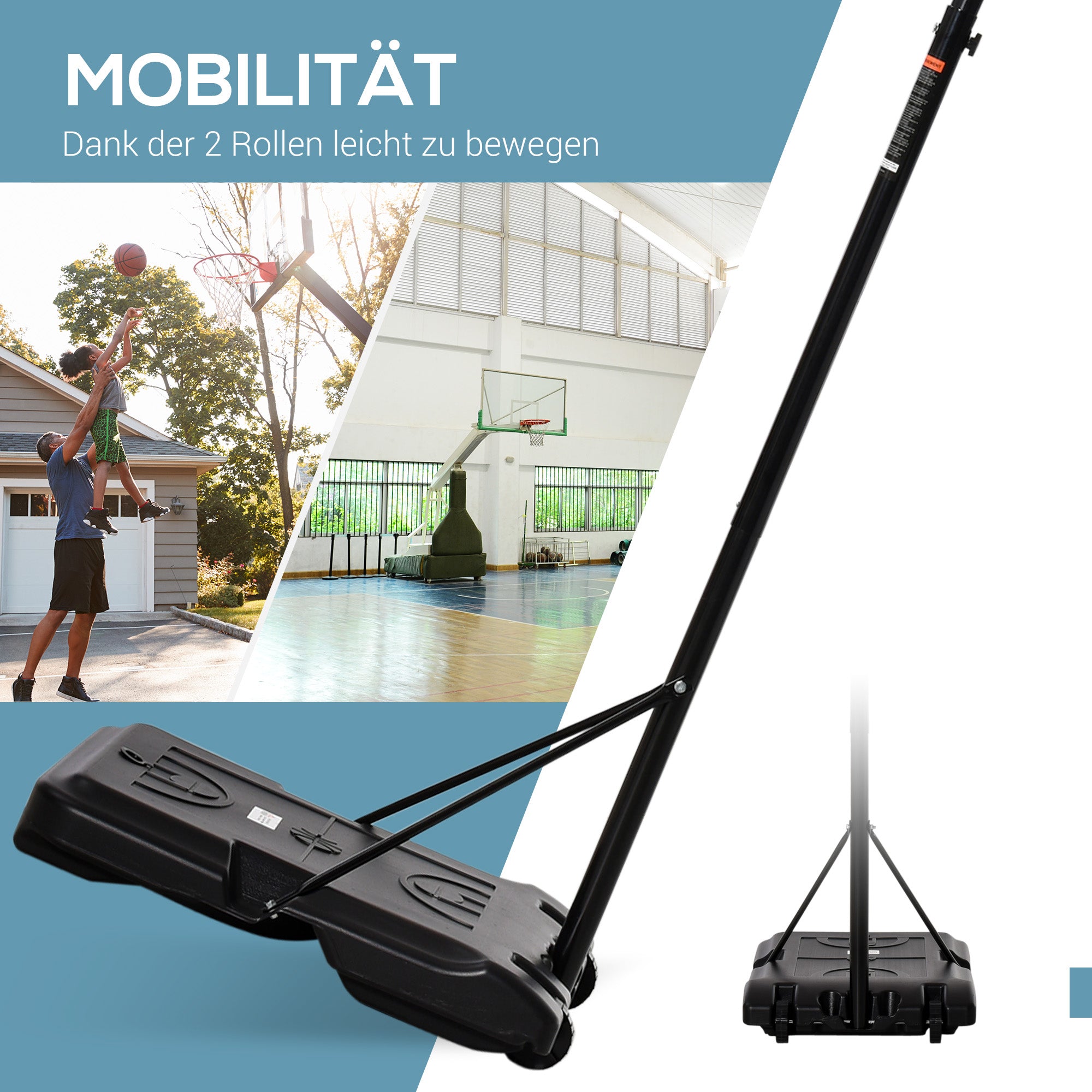 Outdoor Basketball Hoop, 175-215 cm Adjustable Height Basketball Stand with Wheels, Indoor Basketball Hoop with Stand 71 x 45 cm Backboard Gift for Teenagers