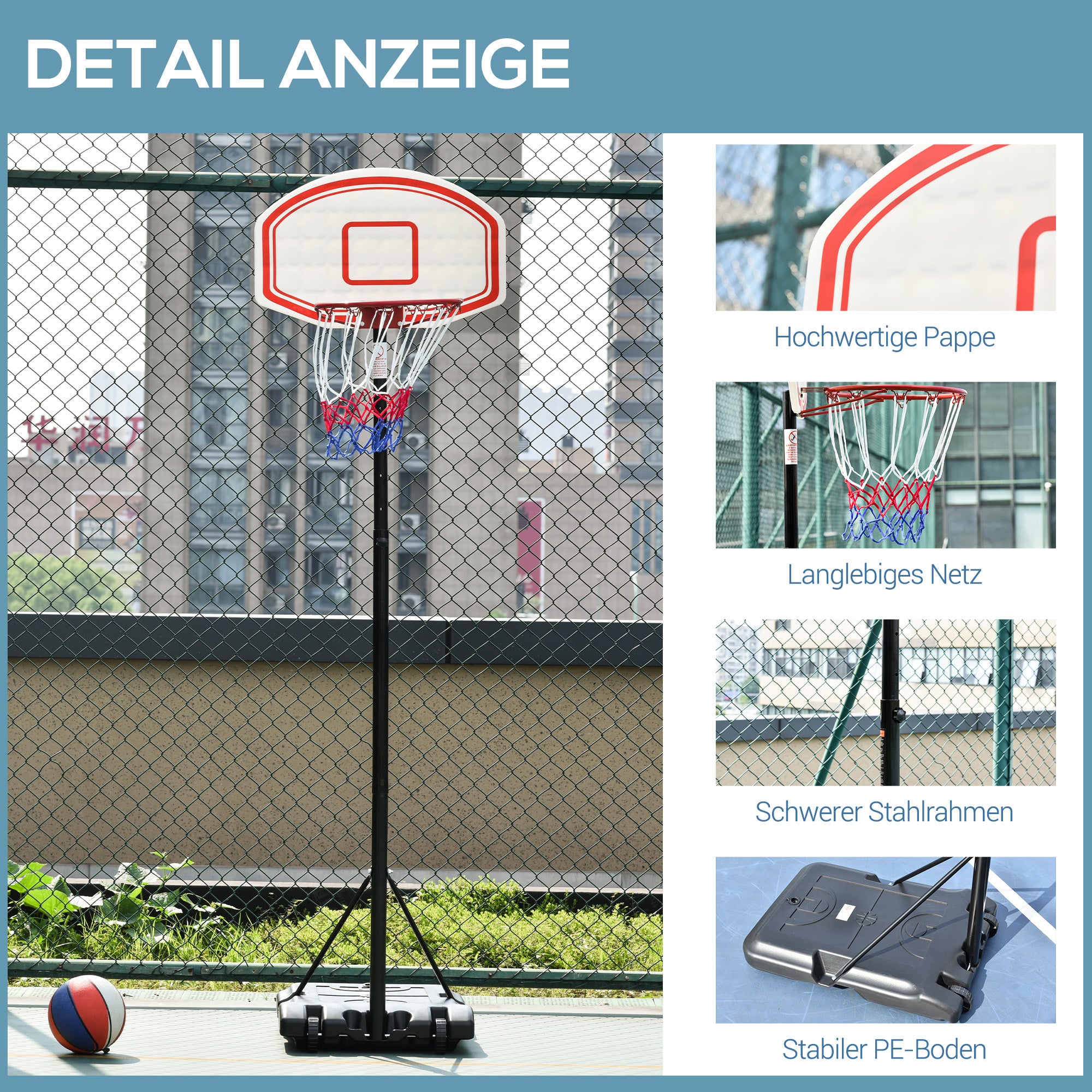Outdoor Basketball Hoop, 175-215 cm Adjustable Height Basketball Stand with Wheels, Indoor Basketball Hoop with Stand 71 x 45 cm Backboard Gift for Teenagers