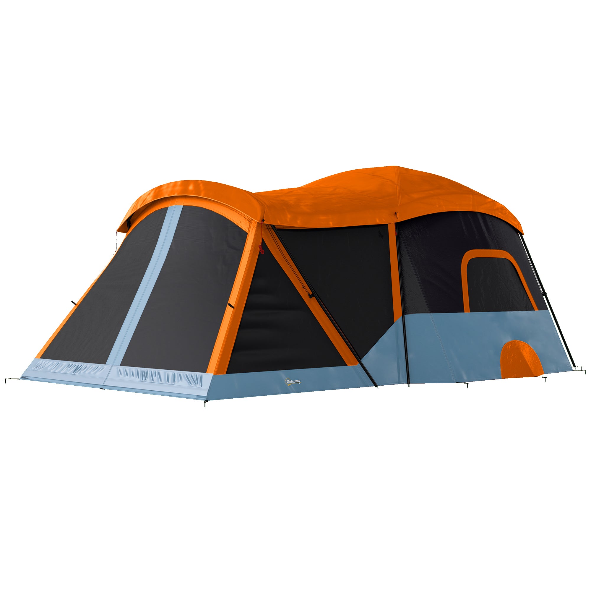 4-Person Tunnel Family Tent with Separate Sleeping & Living Areas, Skylights, PE Groundsheet, 3000 mm Waterproof – Orange/Blue
