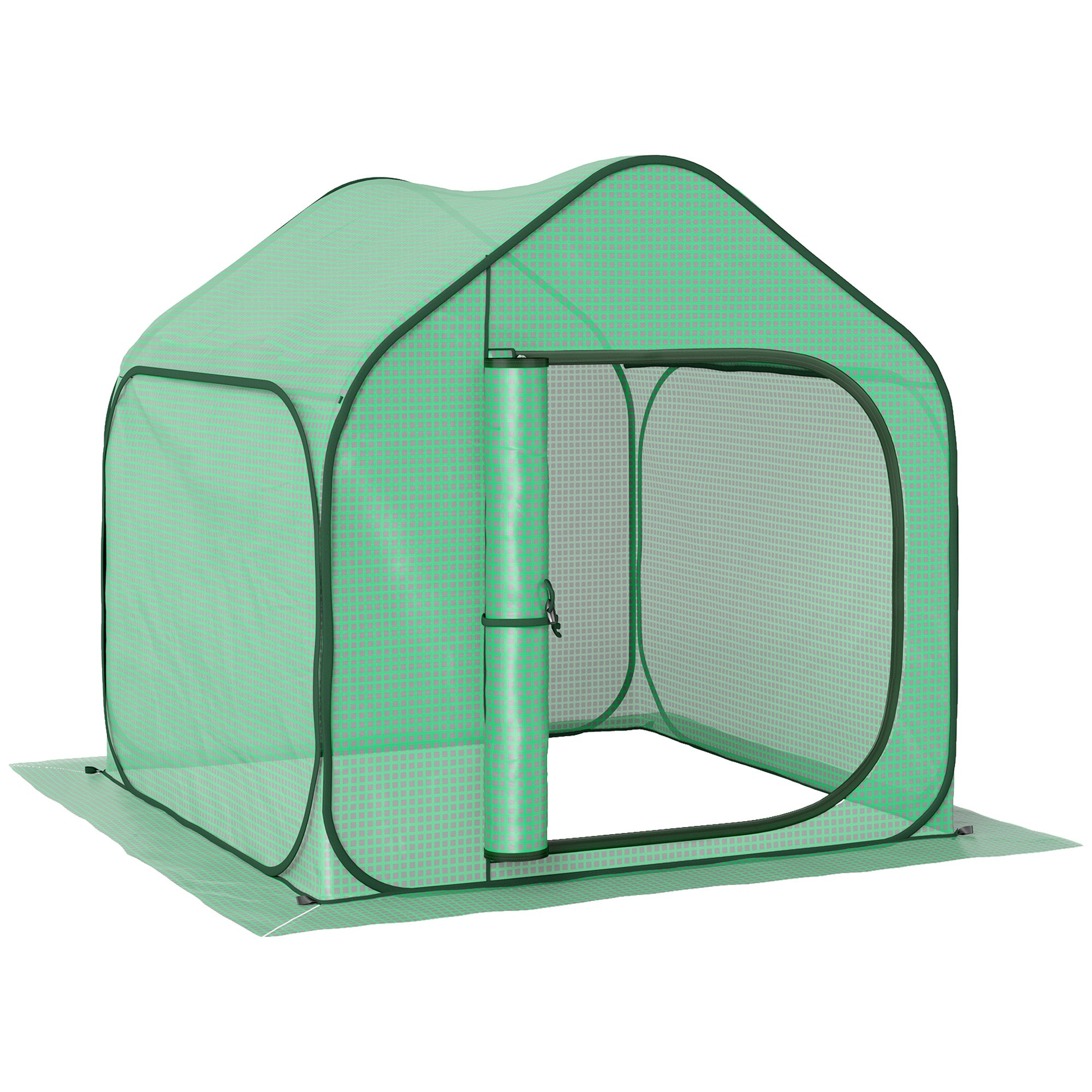Pop-up Mini Greenhouse, Small Garden Greenhouse for Vegetables, Plants, Flowers, with Zippered Door, PE Winter Tent, for Indoor Outdoor, 150 x 148 x 148 cm, Green