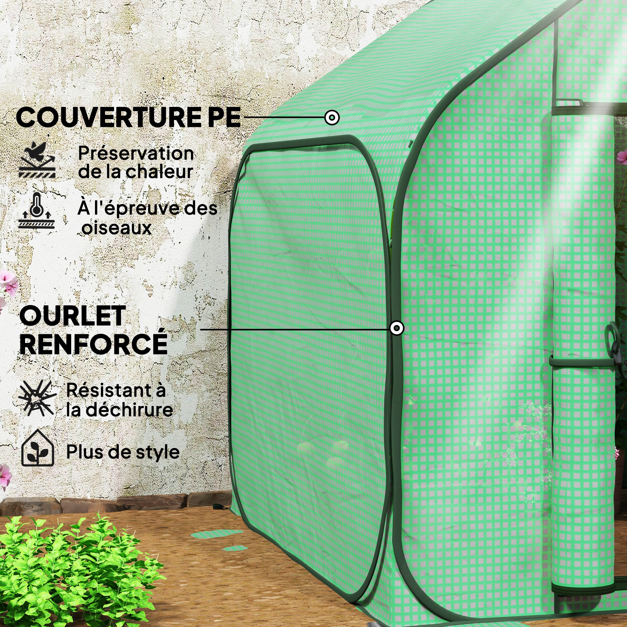 Pop-up Mini Greenhouse, Small Garden Greenhouse for Vegetables, Plants, Flowers, with Zippered Door, PE Winter Tent, for Indoor Outdoor, 150 x 148 x 148 cm, Green