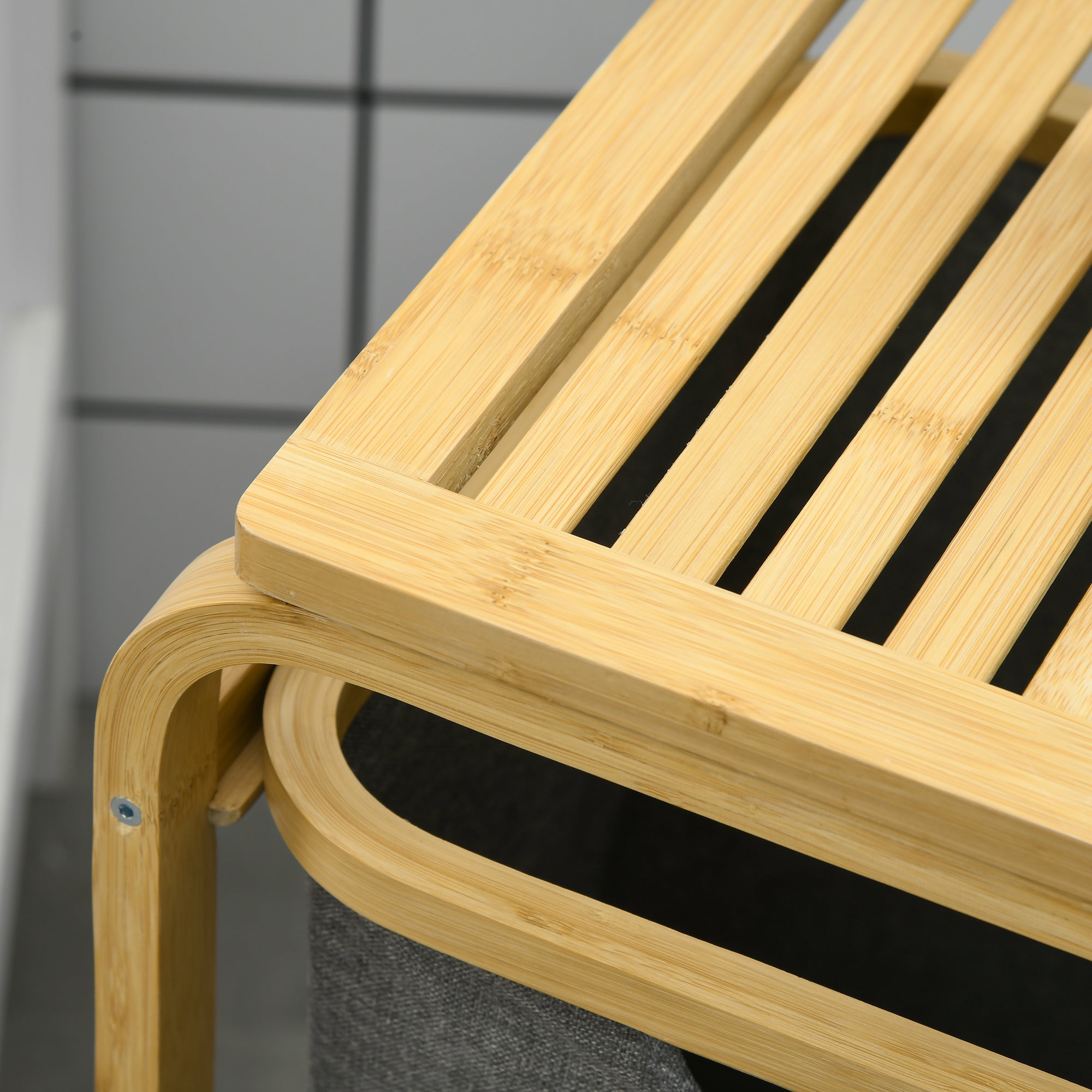 Bamboo Laundry Basket Storage Basket Laundry Basket with 3 Removable and Sliding Non-woven Fabric Baskets - 49L x 33W x 70H cm Gray