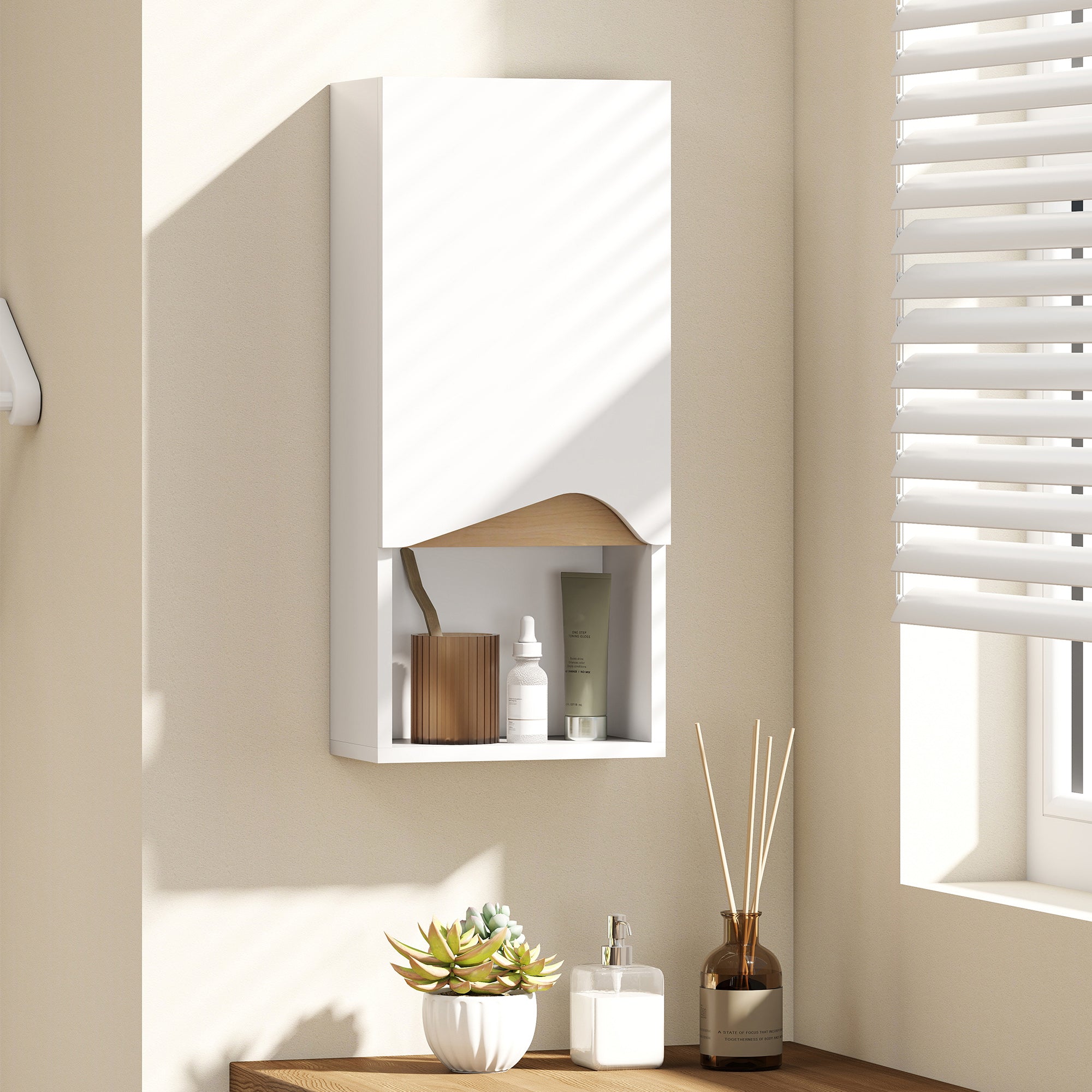 Wall-Mounted Bathroom Cabinet with Soft-Close Door, Adjustable Shelf & Open Compartment, 30x17x67 cm (White)