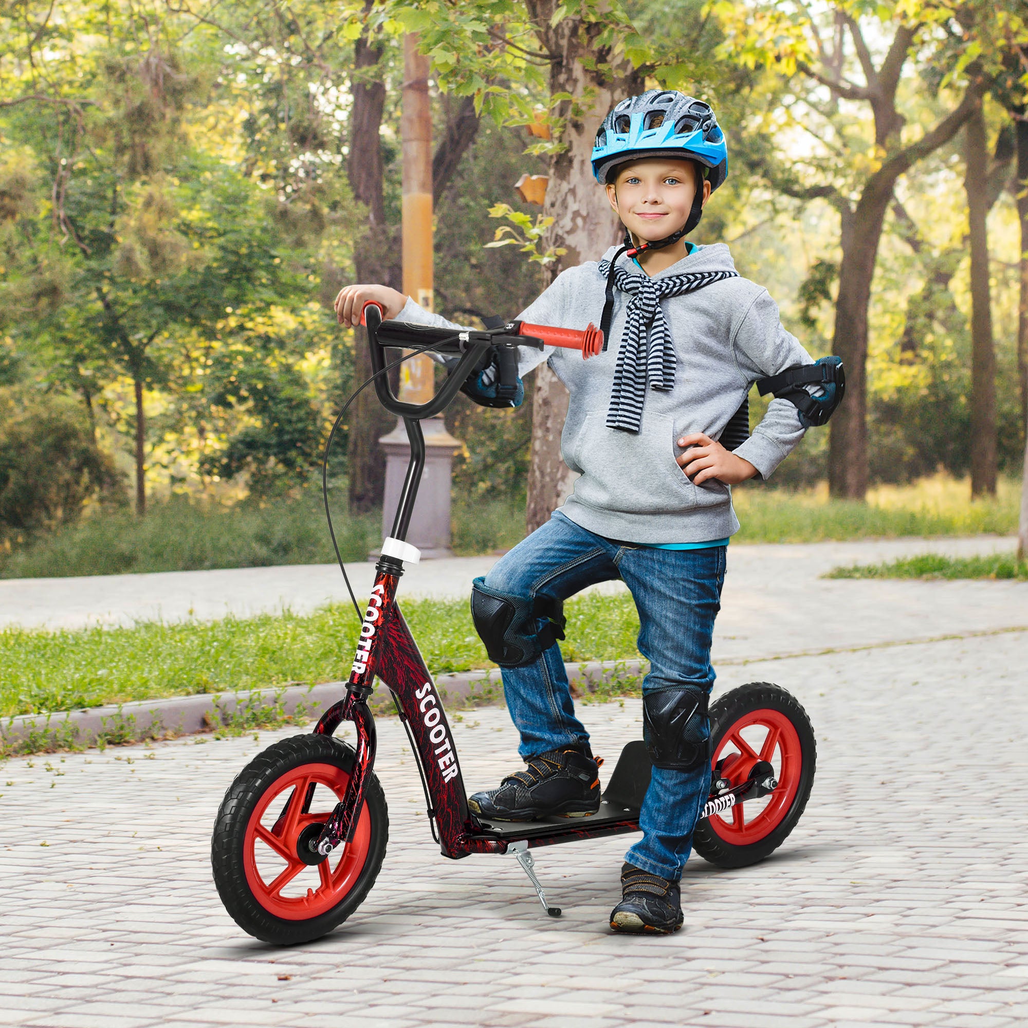 Kids Scooter Scooter Child Large Wheels from 6 to 12 years Adjustable Height Red Rear Brake Kickstand