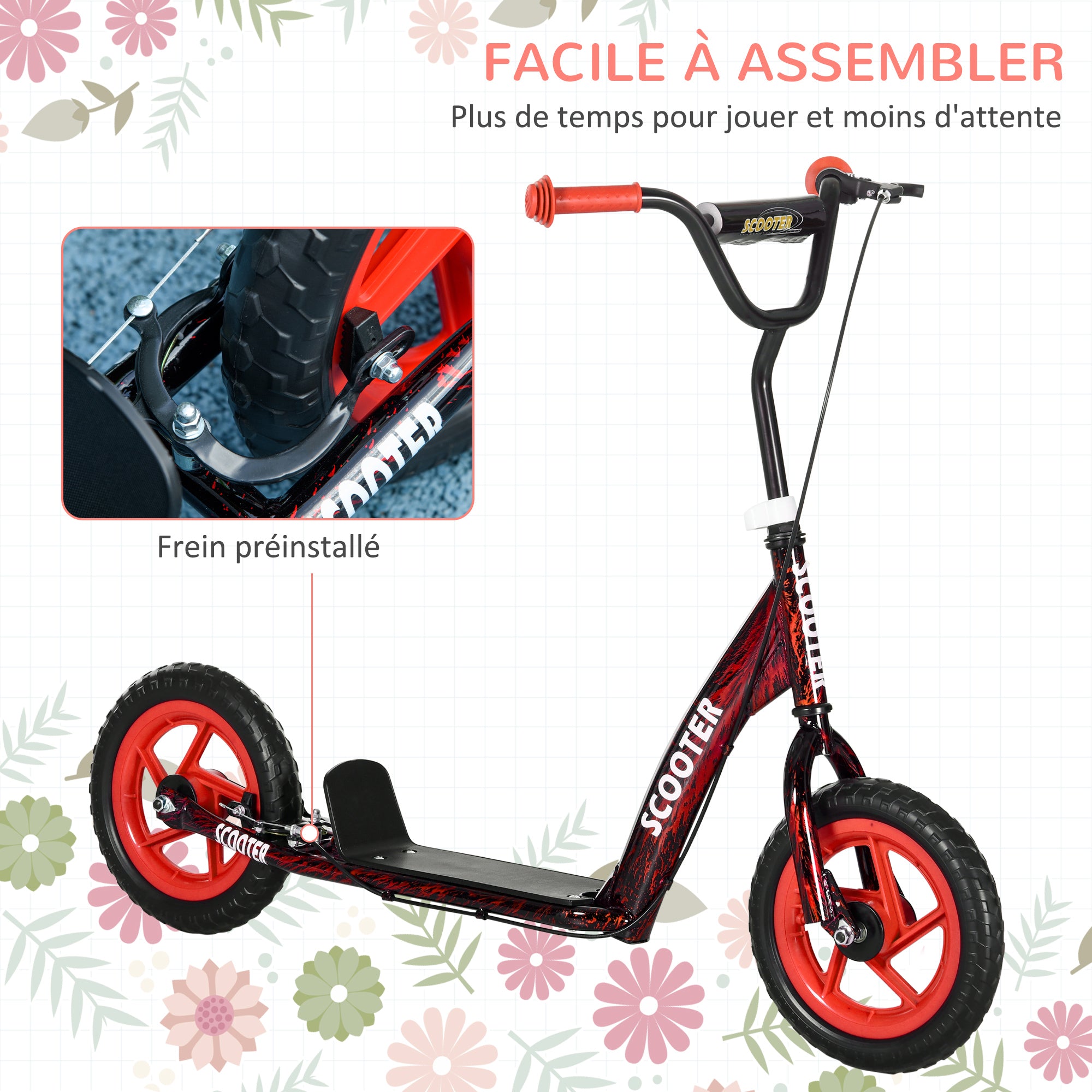 Kids Scooter Scooter Child Large Wheels from 6 to 12 years Adjustable Height Red Rear Brake Kickstand