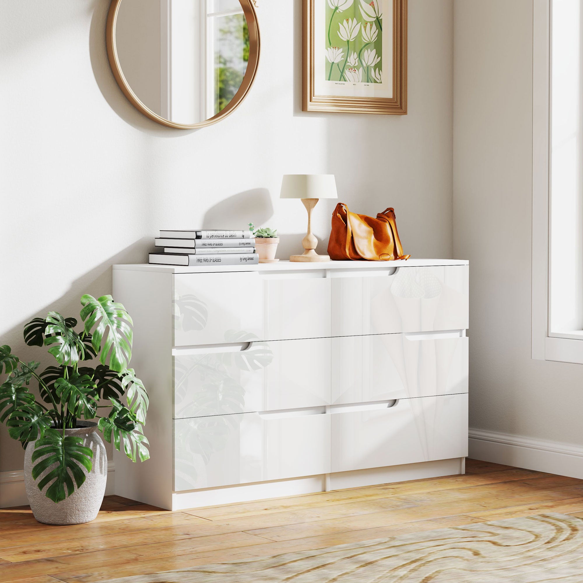 Dresser with 6 Drawers Modern Bedroom Dresser with Anti-Tip Chest of Drawers for Living Room Hallway 120x40x75 cm White