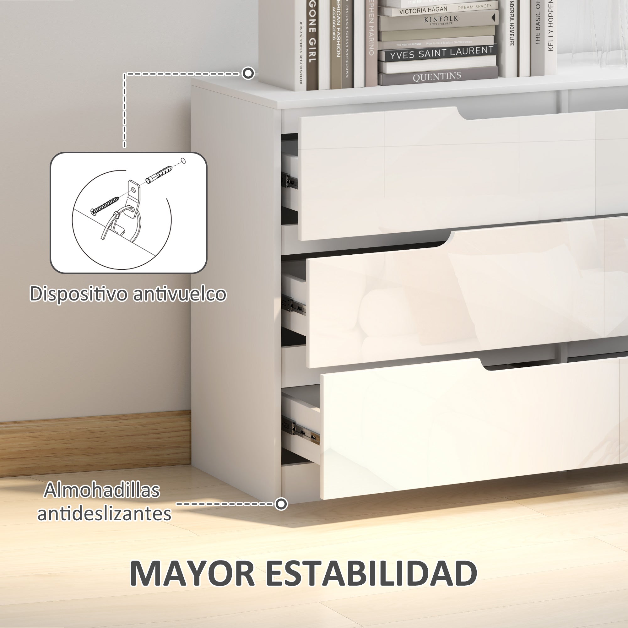 Dresser with 6 Drawers Modern Bedroom Dresser with Anti-Tip Chest of Drawers for Living Room Hallway 120x40x75 cm White