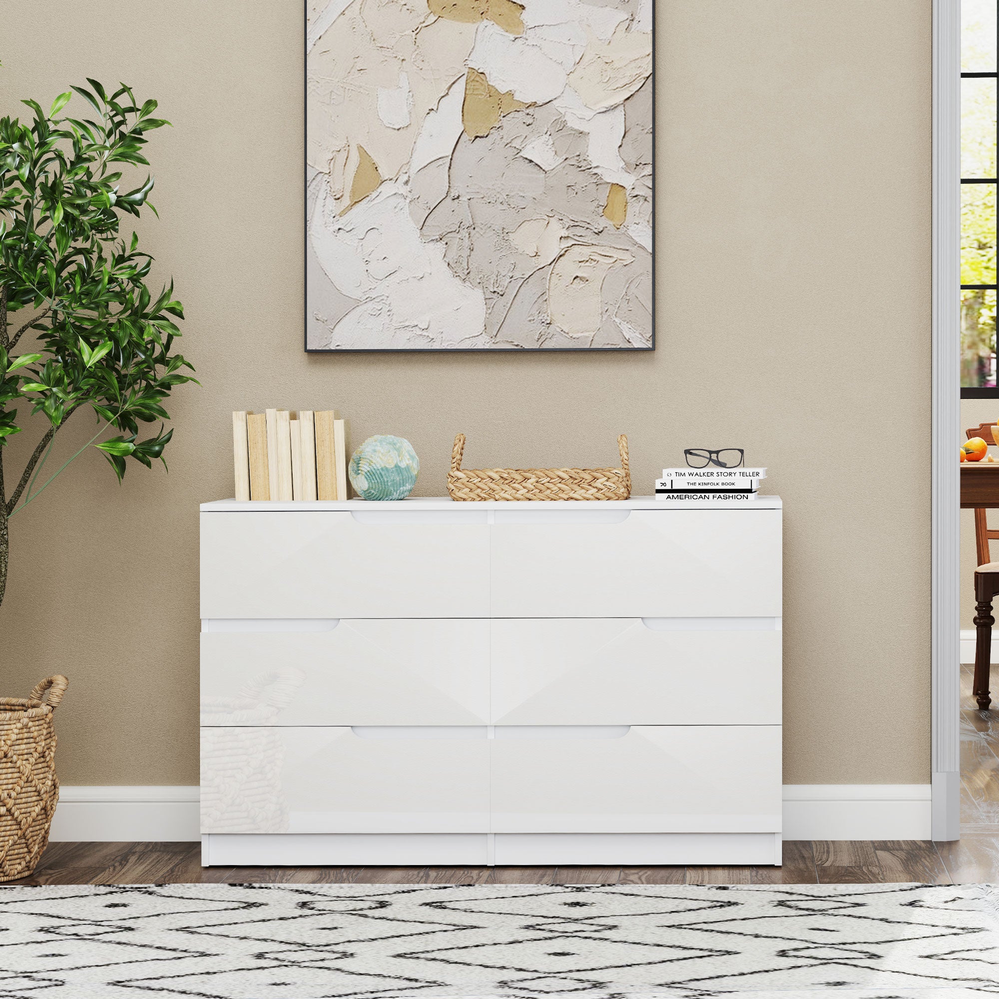 Dresser with 6 Drawers Modern Bedroom Dresser with Anti-Tip Chest of Drawers for Living Room Hallway 120x40x75 cm White