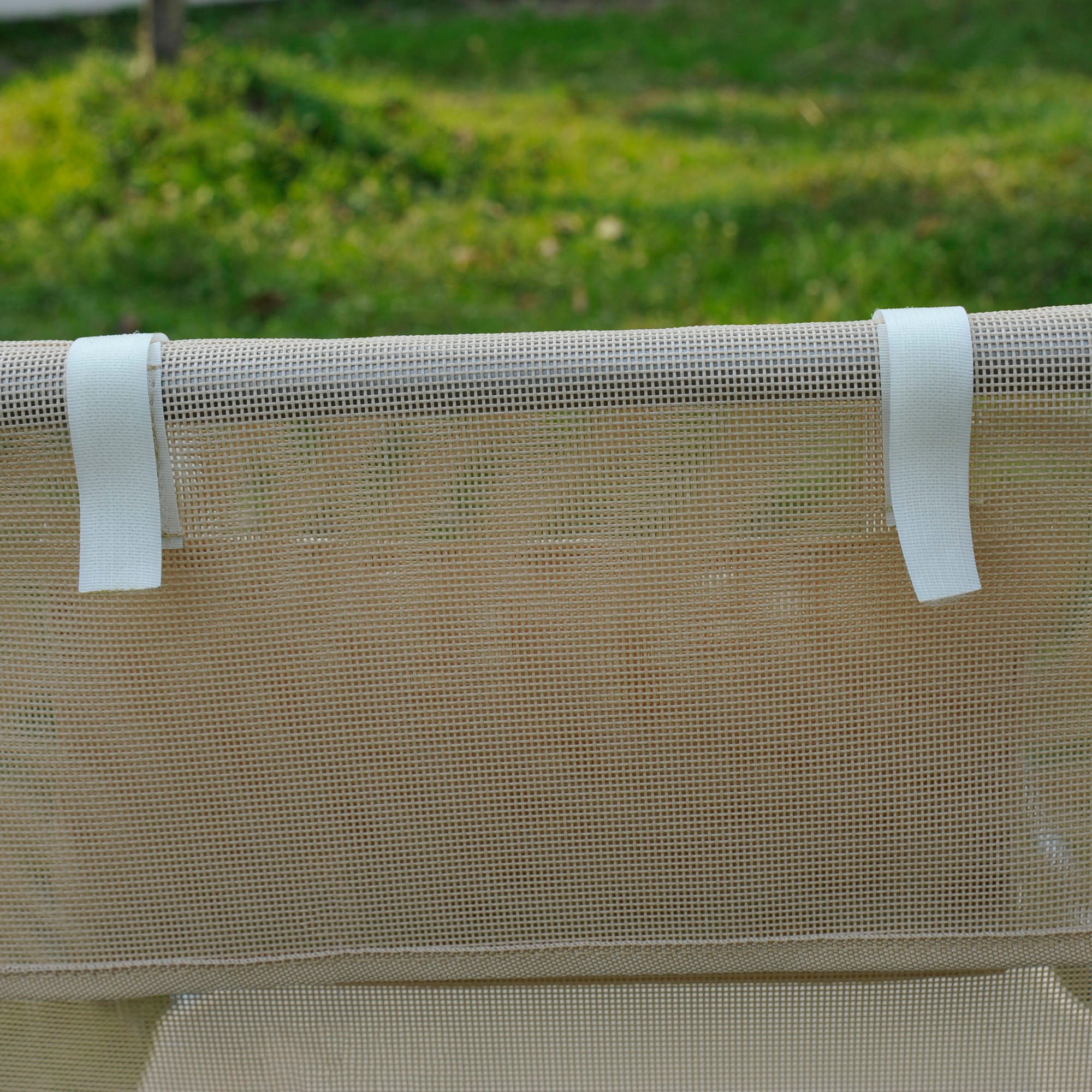 Set of 2 Foldable Sun Loungers with 4-Level Reclining Backrest, Steel and Mesh Fabric Garden Recliner, Beige