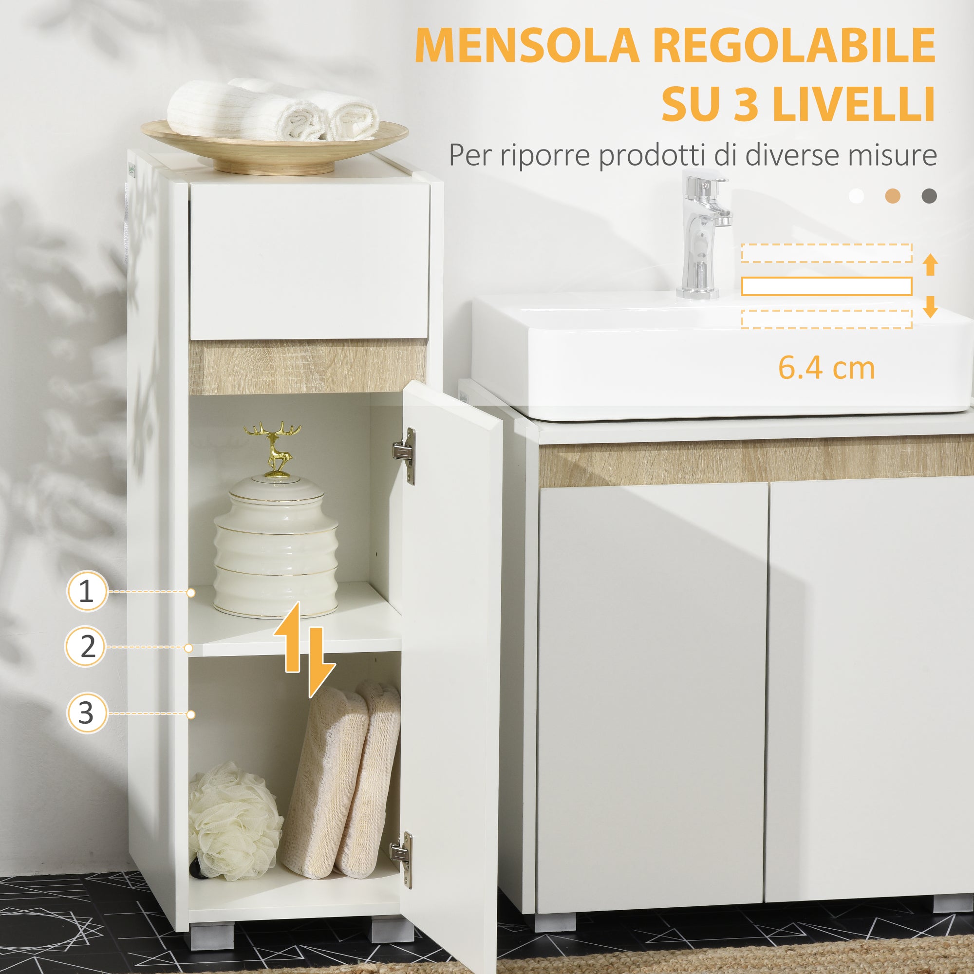 Bathroom Cabinet with Drawer and Cabinet with Adjustable Shelf, Multi-Purpose Wooden Bathroom Cabinet, 30x33x88cm, White