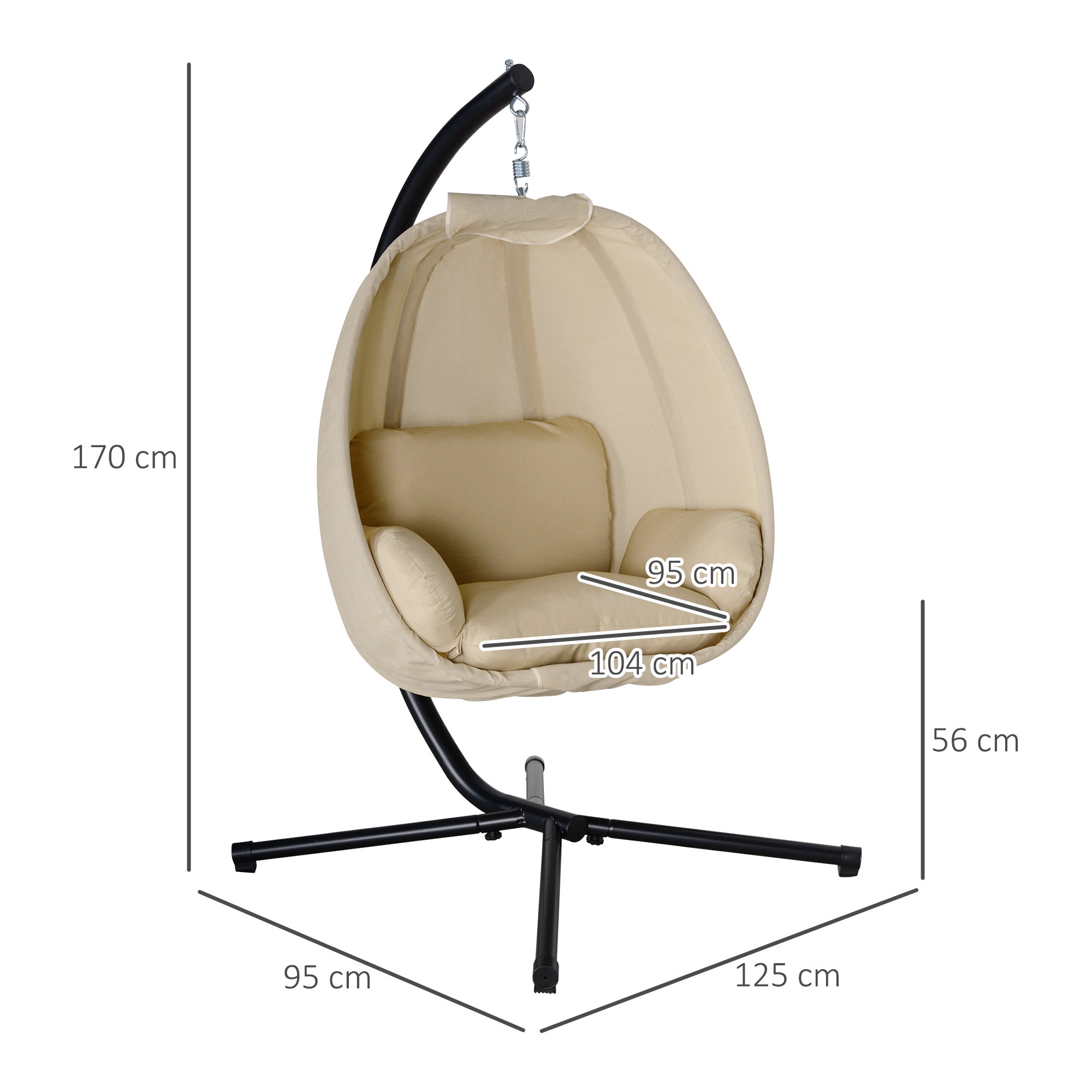 Egg-Shaped Hanging Chair for Outdoor, Hanging Swing with Removable Washable Seat, Stand, Hammock, Swing Chair for Indoor Outdoor, Patio, Garden, Khaki