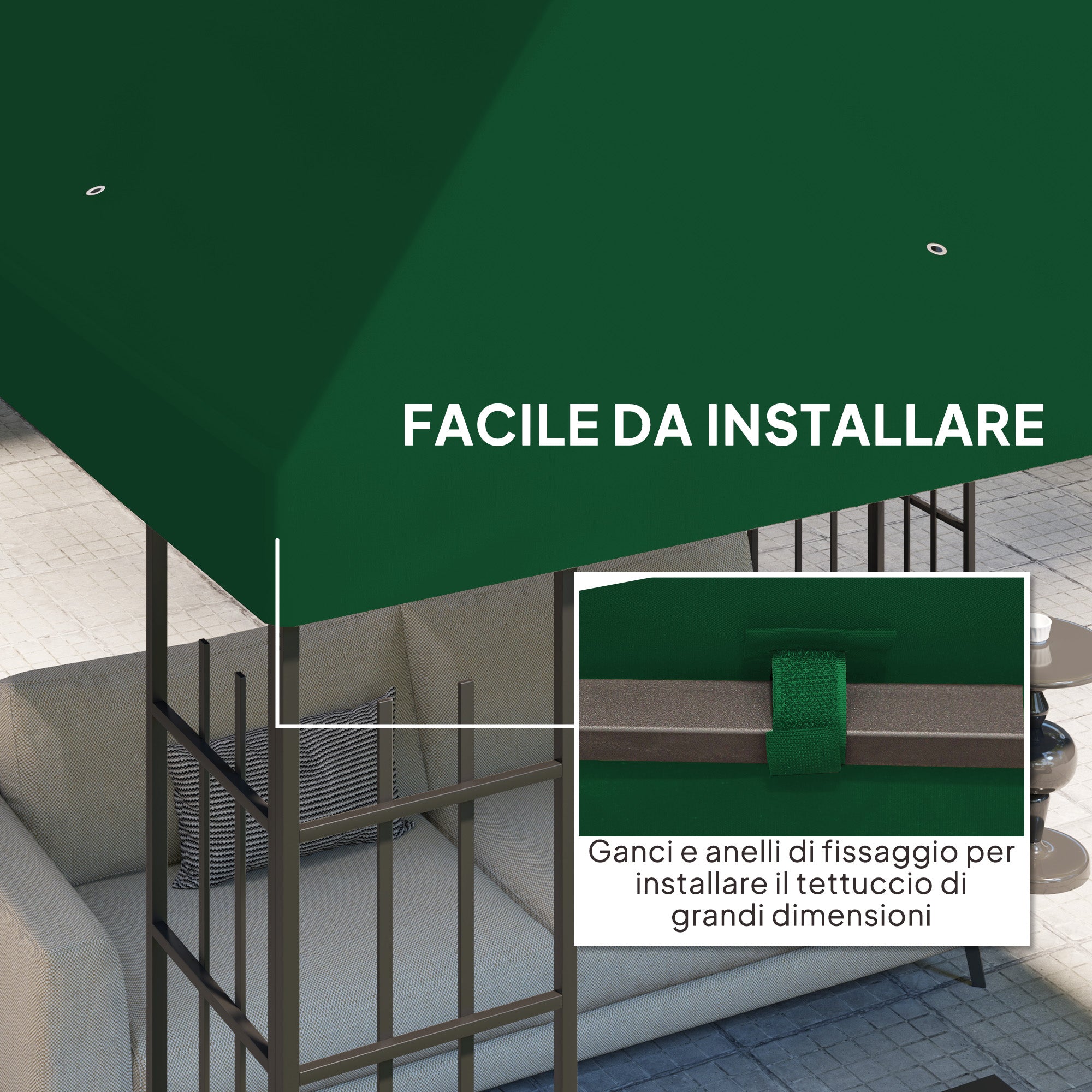 Replacement Canopy Cover for 3x3m Garden Gazebo, Water Resistant Oxford Fabric 600D 370g/㎡ Anti-UV 30+ with 8 Drainage Holes, Green