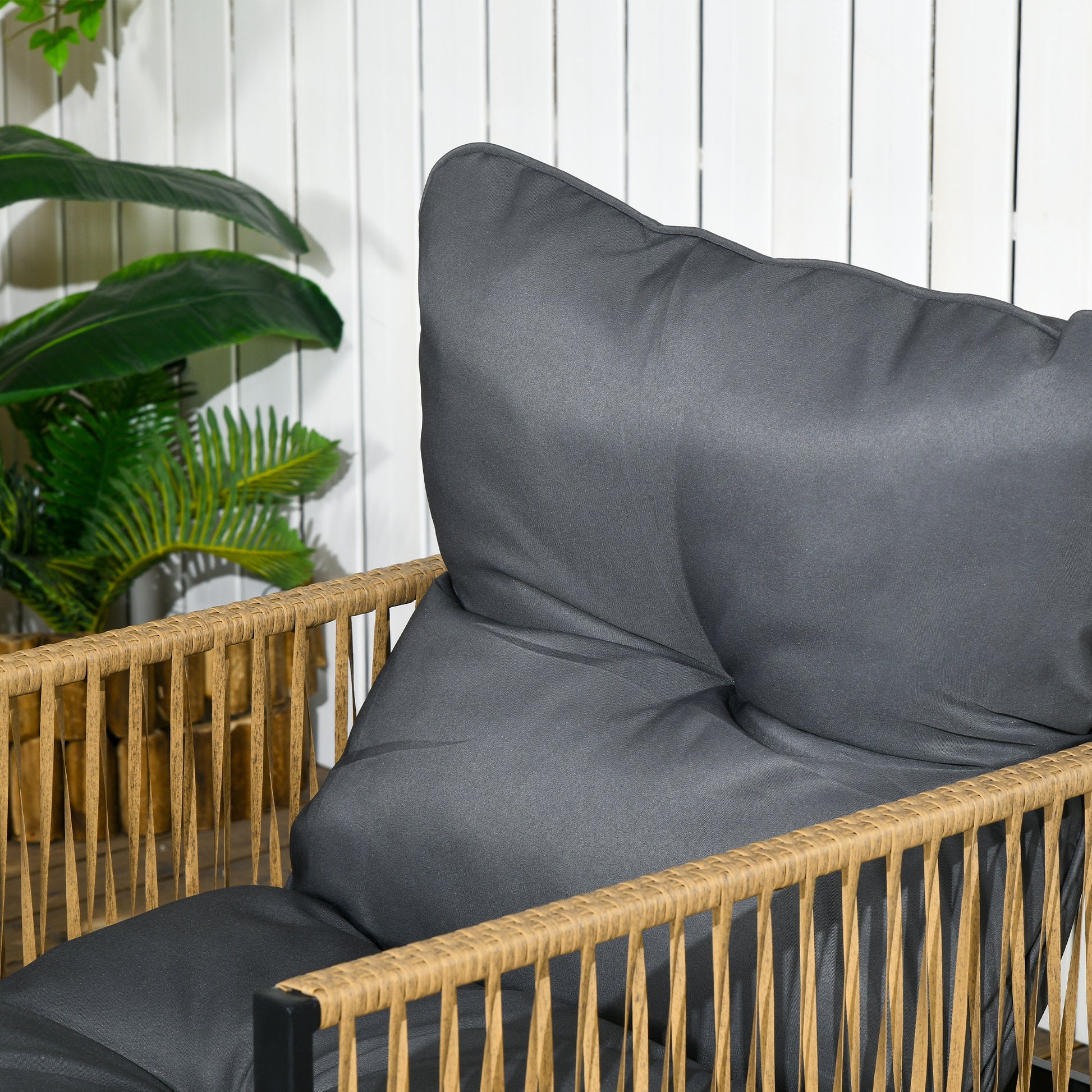 4-Piece Rattan Garden Furniture Set, Seating Group with Cushions, Patio Set with 1 Glass Coffee Table, 2 armchairs, 1 double sofa, Seating Set for Garden, Patio, Steel, Brown