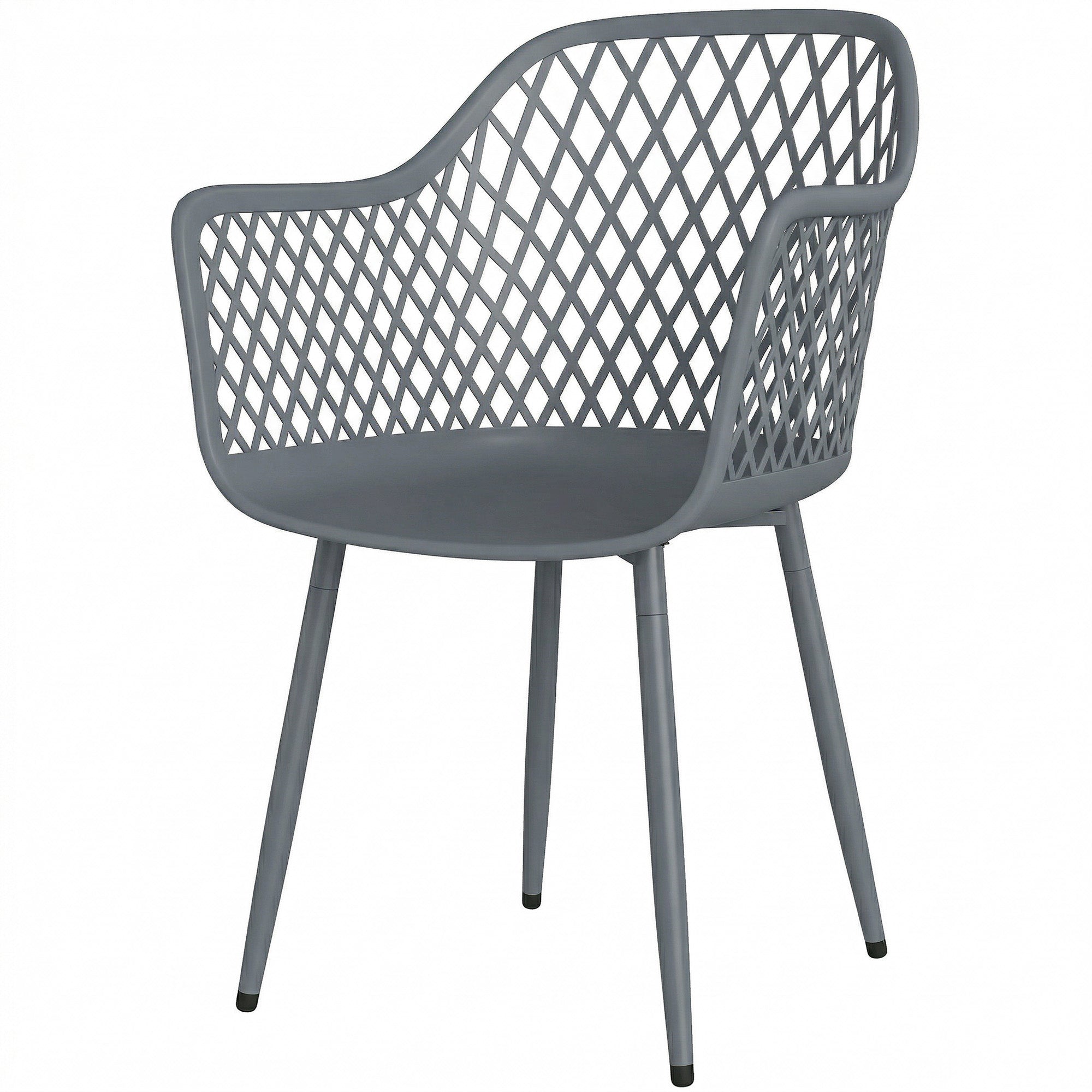 4-Pack Garden Chairs — UV-Resistant Plastic with Armrests & Backrest, Powder-Coated Metal Legs, 120 kg Capacity, Dark Gray