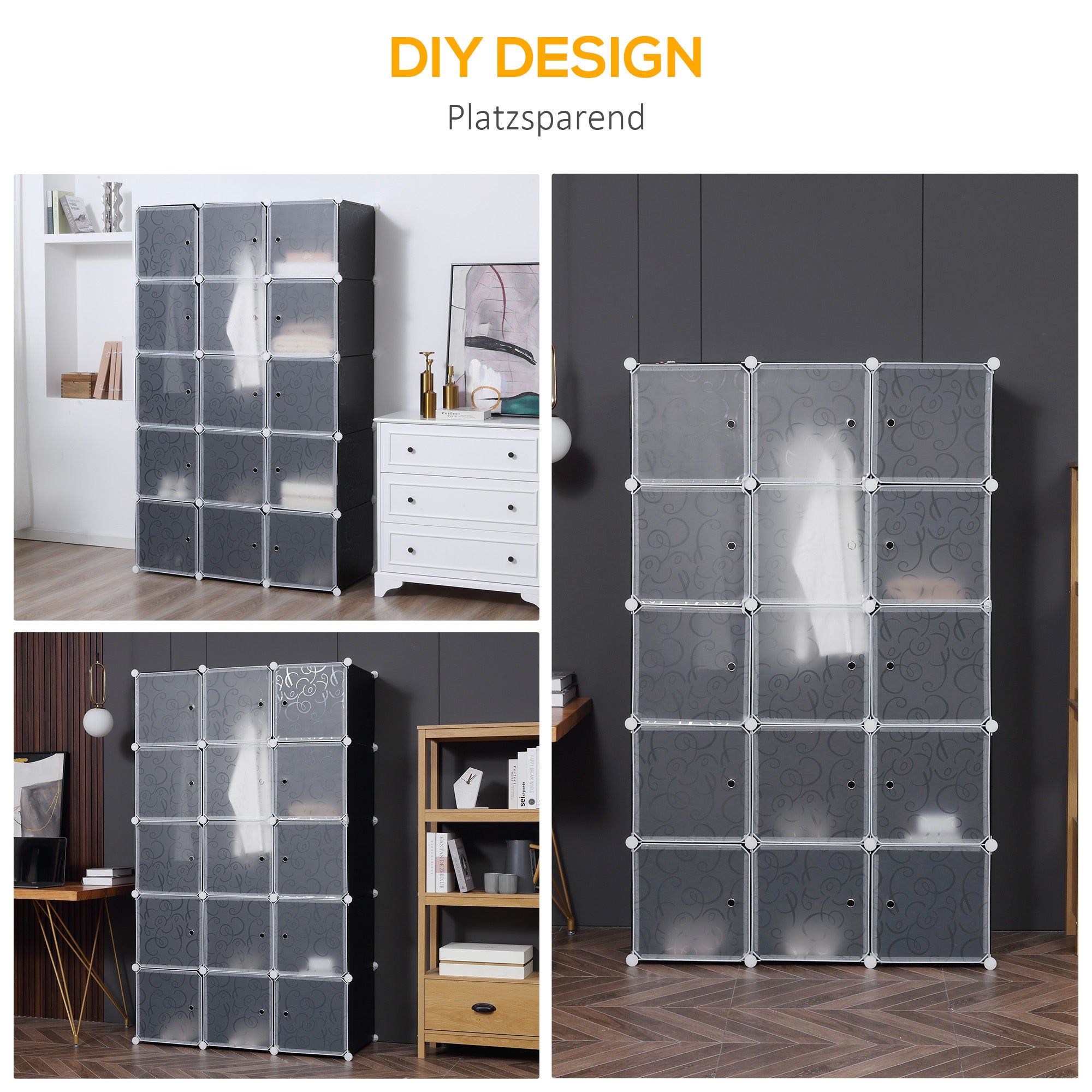 DIY Wardrobe Shelving System with 2 Large and 9 Small Cubes DIY Cube Organizer, Shoe Rack, Storage Rack for Books Toys Black 111 x 47 x 183 cm