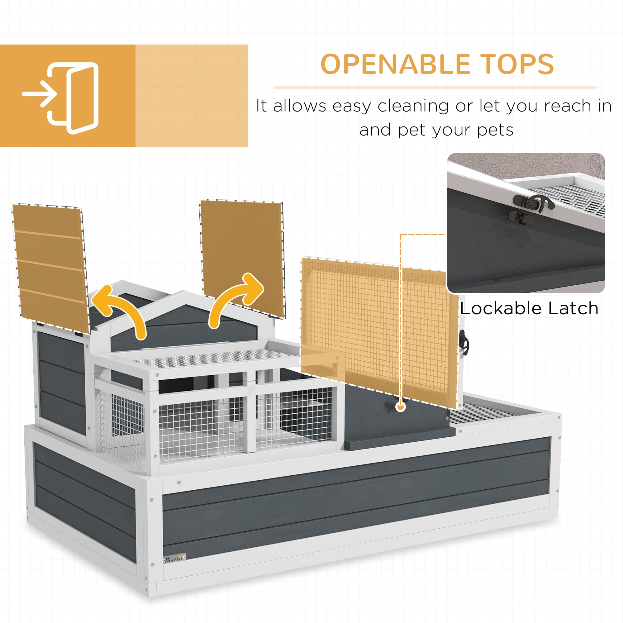 Wooden Turtle House — 2-Level Turtle Enclosure with Balcony, Hinged Roof & Pull-Out Tray, Outdoor Reptile Habitat, Gray