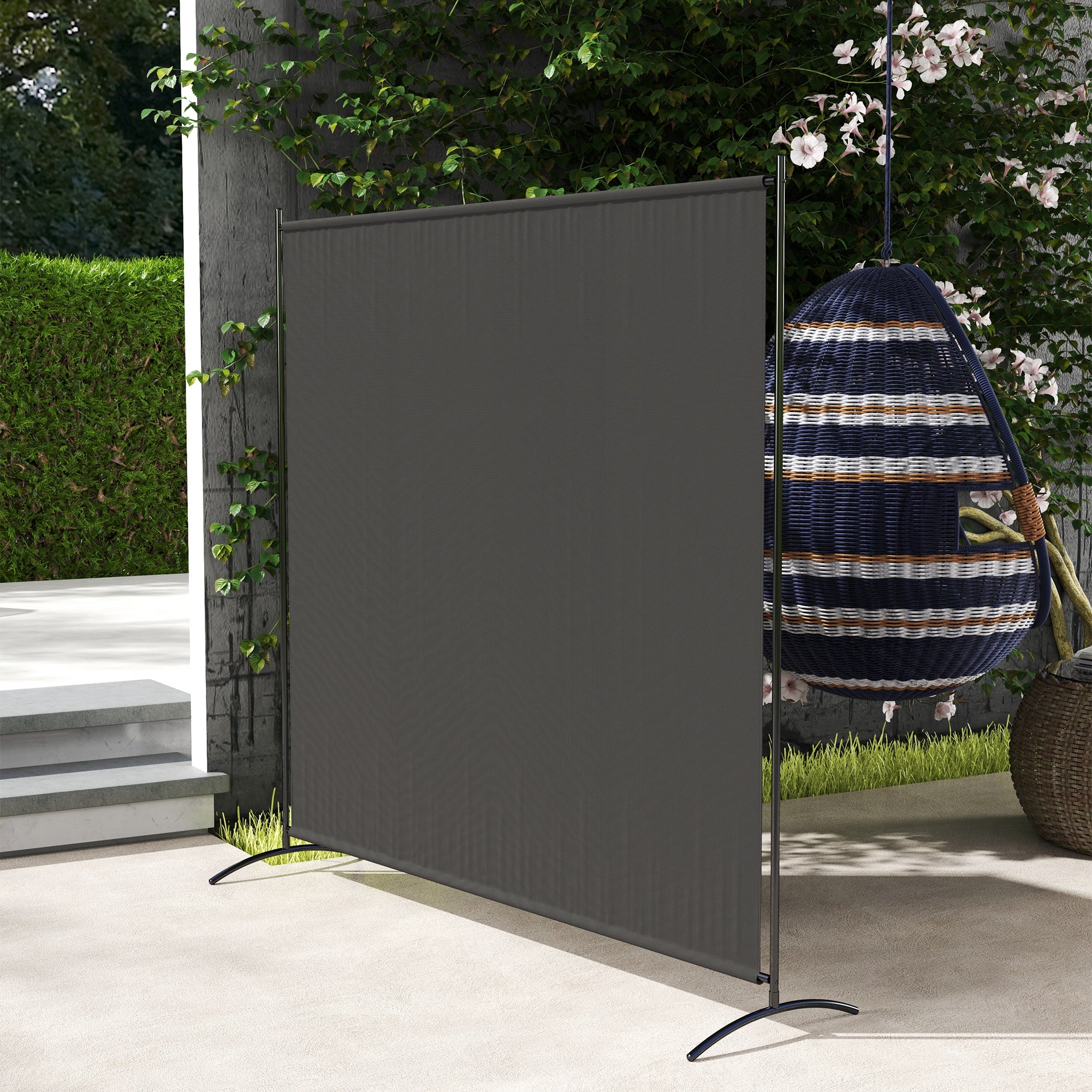 Single-Panel Outdoor Privacy Screen, 180 x 50 x 180 cm (71 x 20 x 71 in) with UPF 30+ Protection, Water-Repellent Panel, Stable Base — Dark Gray