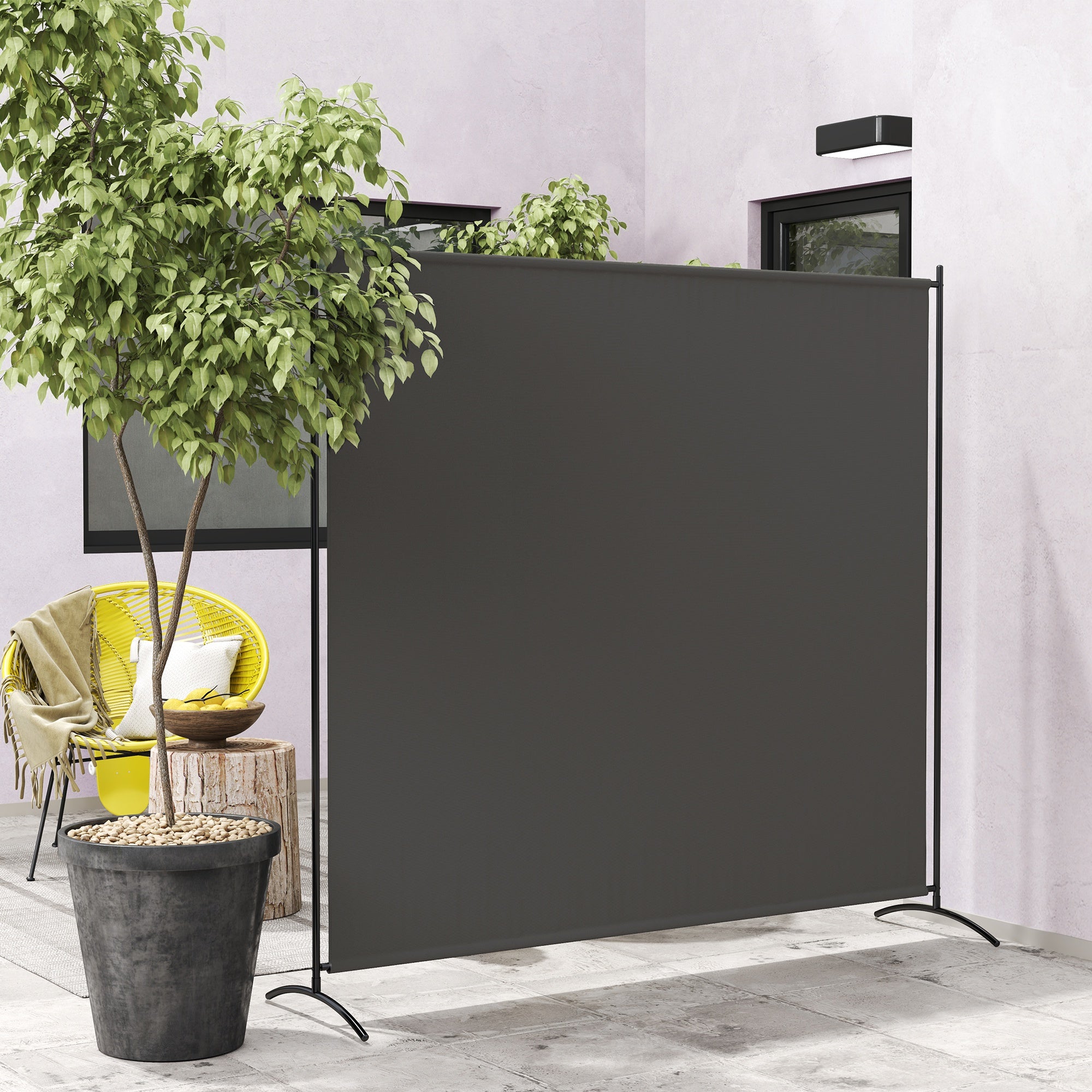 Single-Panel Outdoor Privacy Screen, 180 x 50 x 180 cm (71 x 20 x 71 in) with UPF 30+ Protection, Water-Repellent Panel, Stable Base — Dark Gray