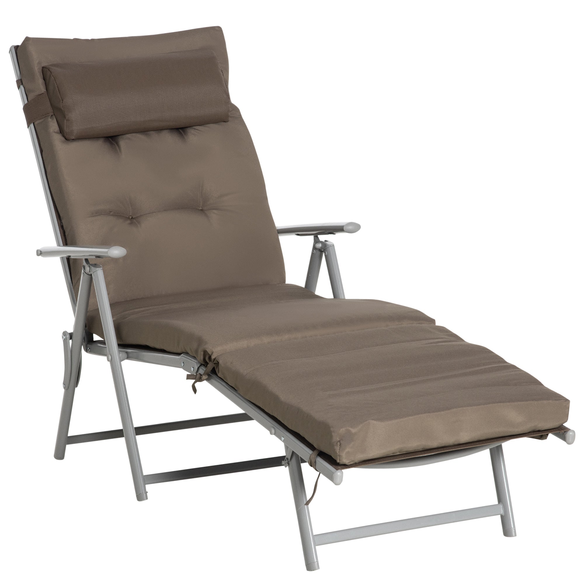 Folding Sun Lounger with Headrest Seat Cushion Recliner with 7-Position Adjustable Backrest Garden Lounger Relaxing Lounger up to 165 kg, for Garden Vacation Outdoor, Brown