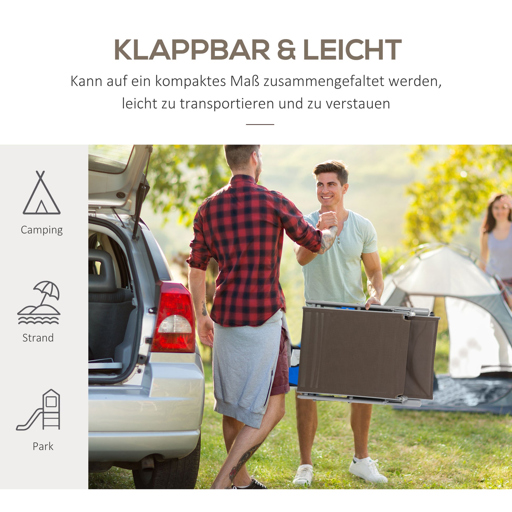 Folding Sun Lounger with Headrest Seat Cushion Recliner with 7-Position Adjustable Backrest Garden Lounger Relaxing Lounger up to 165 kg, for Garden Vacation Outdoor, Brown