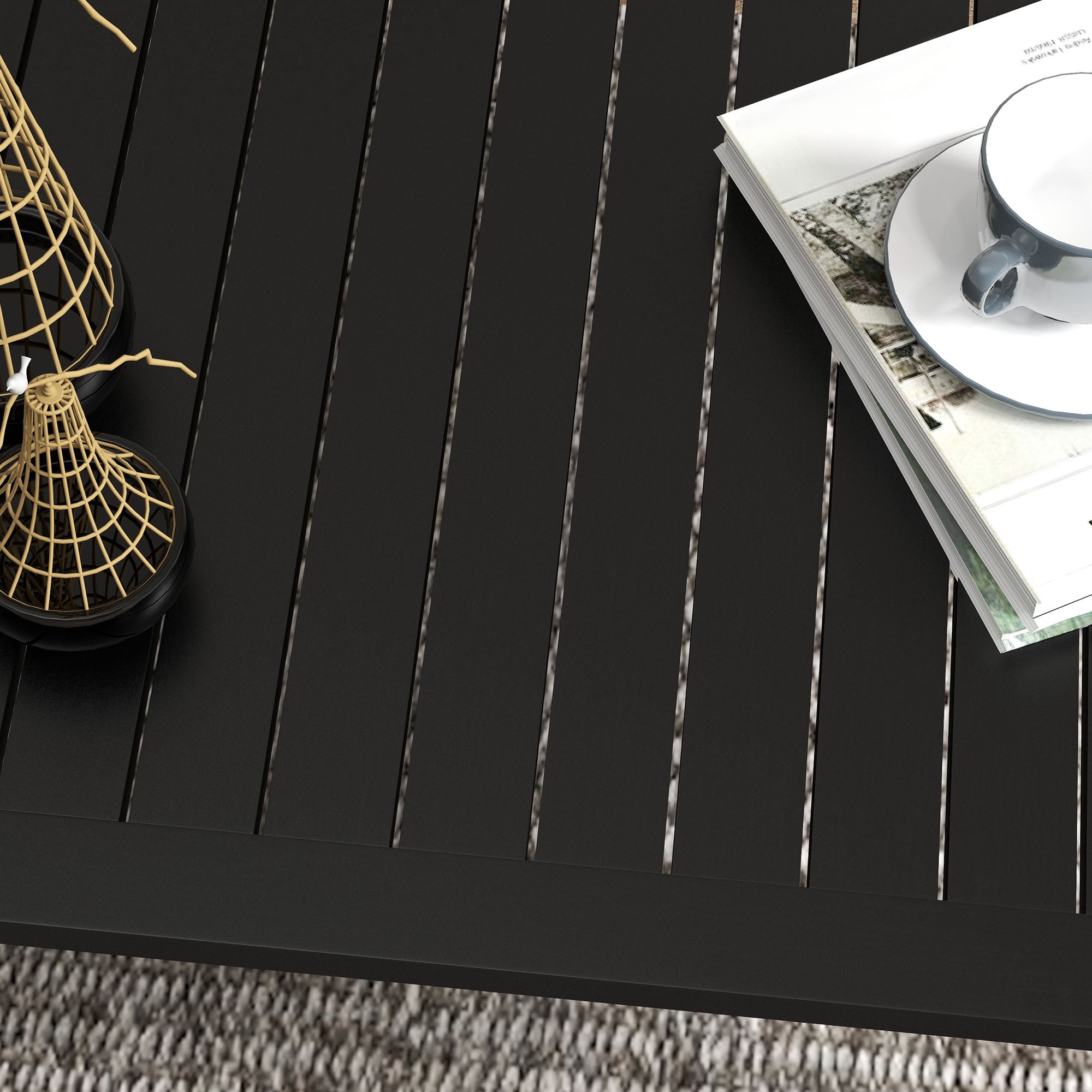 Rectangular Coffee Table Garden Table with Slatted Top for Indoor/Outdoor Use in Aluminum, dim. 100L x 60W x 37H cm, black