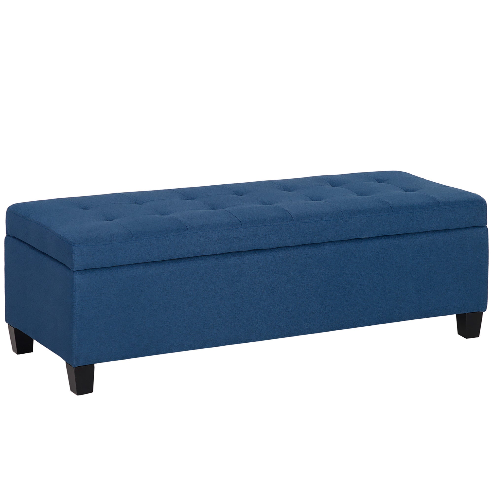 Padded Storage Bench Storage Ottoman Upholstered in Linen with Flip Top for Living Room Entryway Bedroom 120 kg Load 125x49x41.5 cm Blue