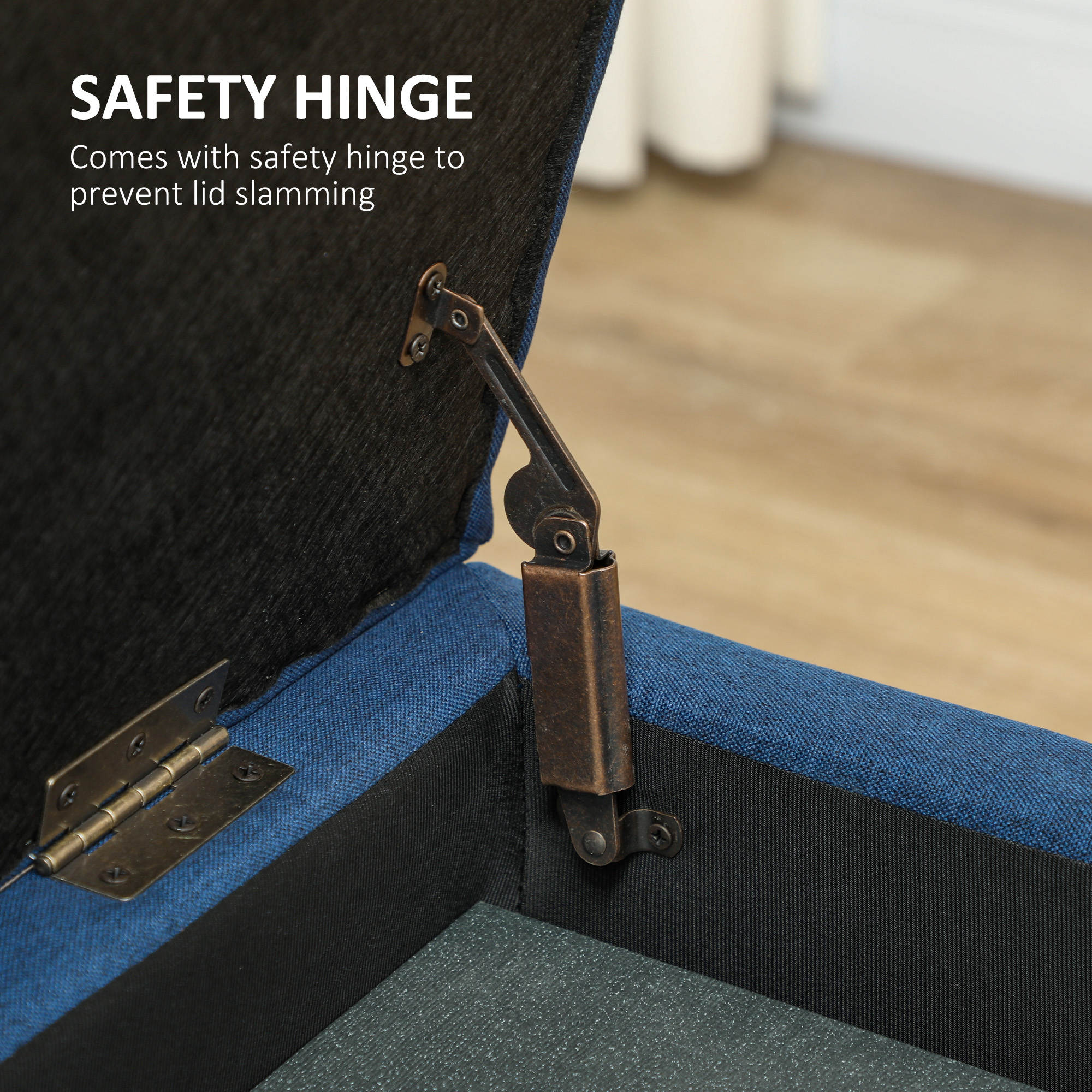 Padded Storage Bench Storage Ottoman Upholstered in Linen with Flip Top for Living Room Entryway Bedroom 120 kg Load 125x49x41.5 cm Blue