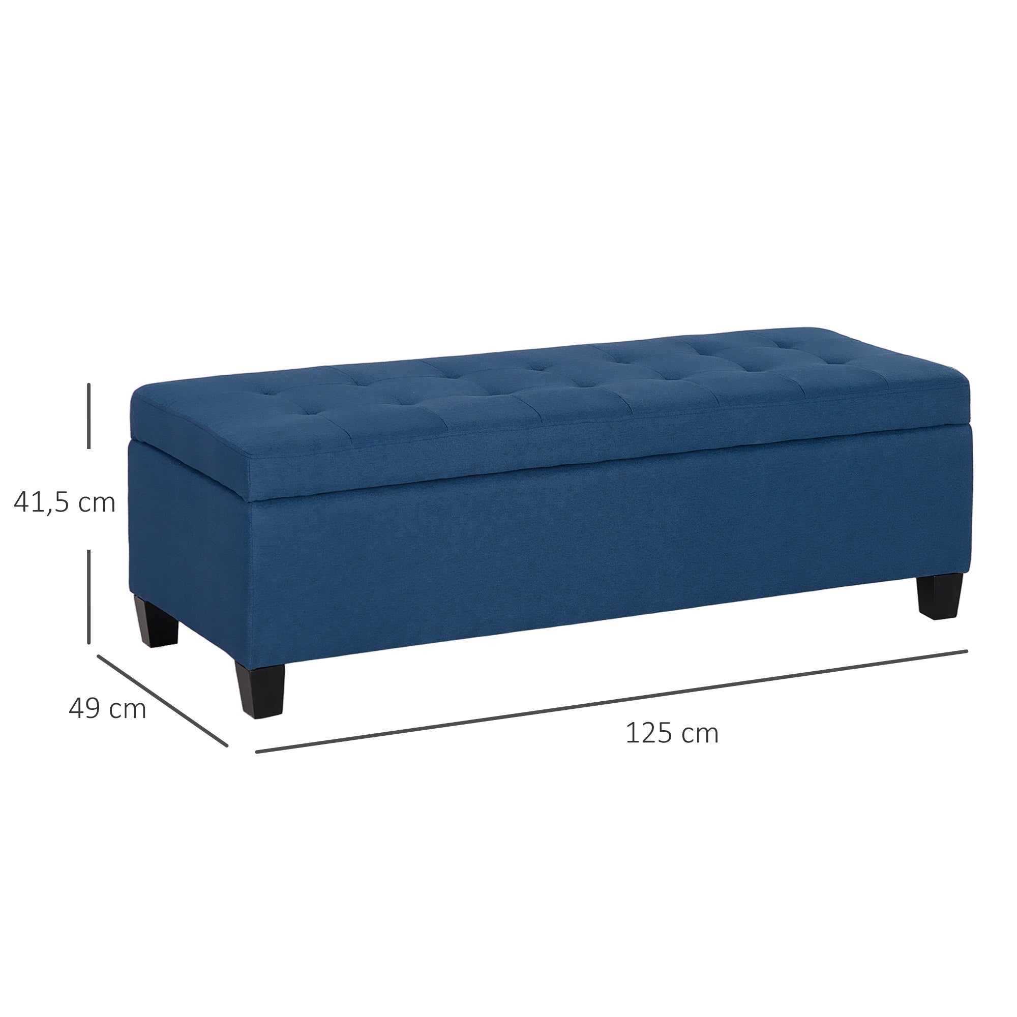 Padded Storage Bench Storage Ottoman Upholstered in Linen with Flip Top for Living Room Entryway Bedroom 120 kg Load 125x49x41.5 cm Blue
