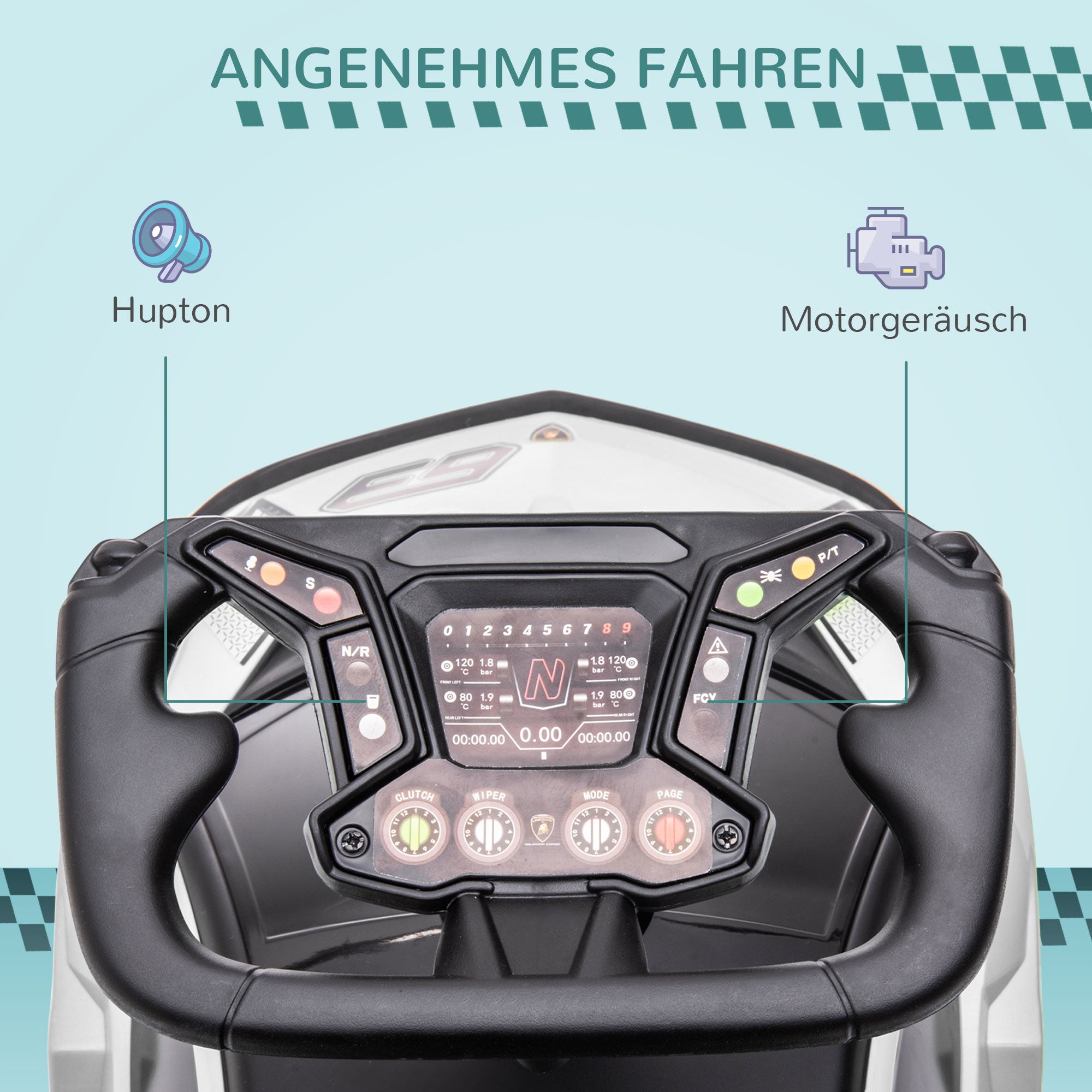 Push Car, Children's Vehicle, Ride-On Toy with Storage Space, Horn, and Engine Noise, Toy Car for Children from 12 Months, White+Black, 67 x 28 x 38 cm