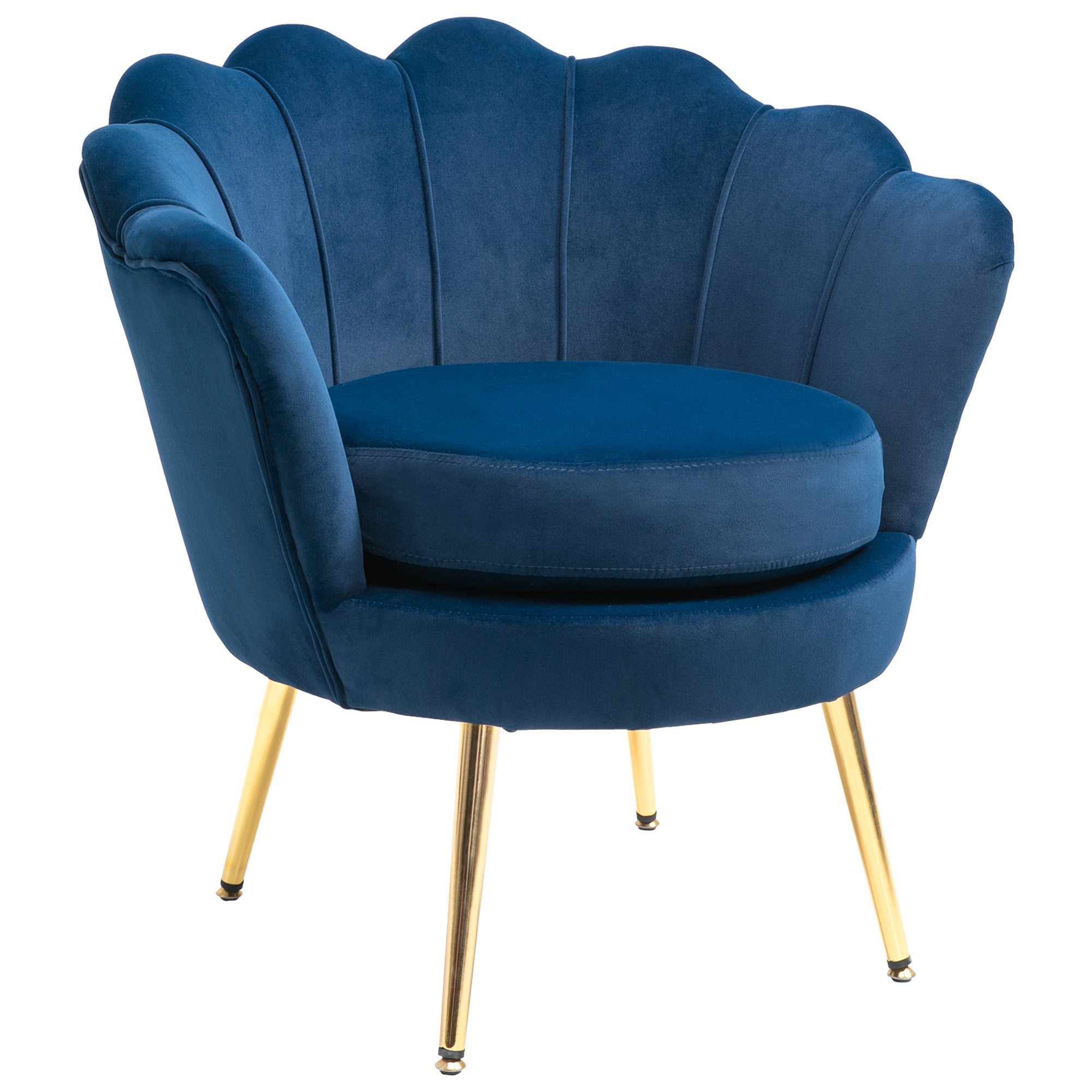 Chair Upholstered Shell-shaped Armchair with Metal Legs, Makeup Chair with Velvet Look, for Bedroom Living Room, Blue