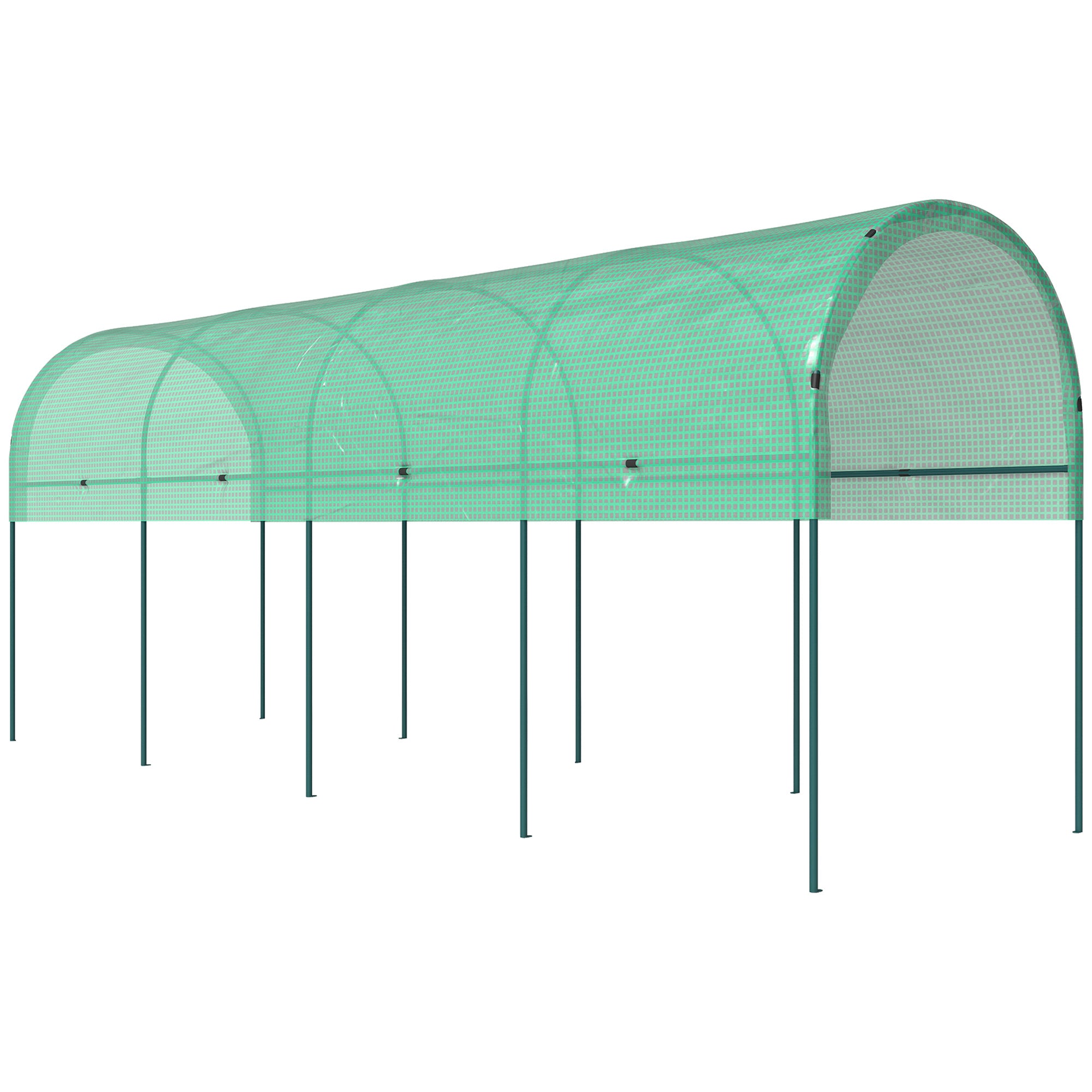 Winter Film Greenhouse with Arched Roof — Steel Frame & Ground Anchors, Slot-Together Open Tunnel, 400 x 120 x 170 cm (13.1 x 3.9 x 5.6 ft), Green