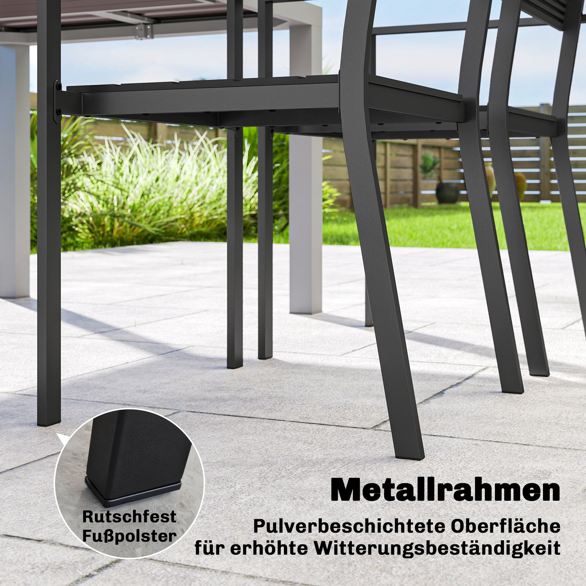 Garden Chairs – Set of 4 Stackable Patio Chairs with Slatted Design & Armrests, Weatherproof Balcony Chairs (265 lb Capacity), Black, 20.5 x 20.1 x 35.4 in