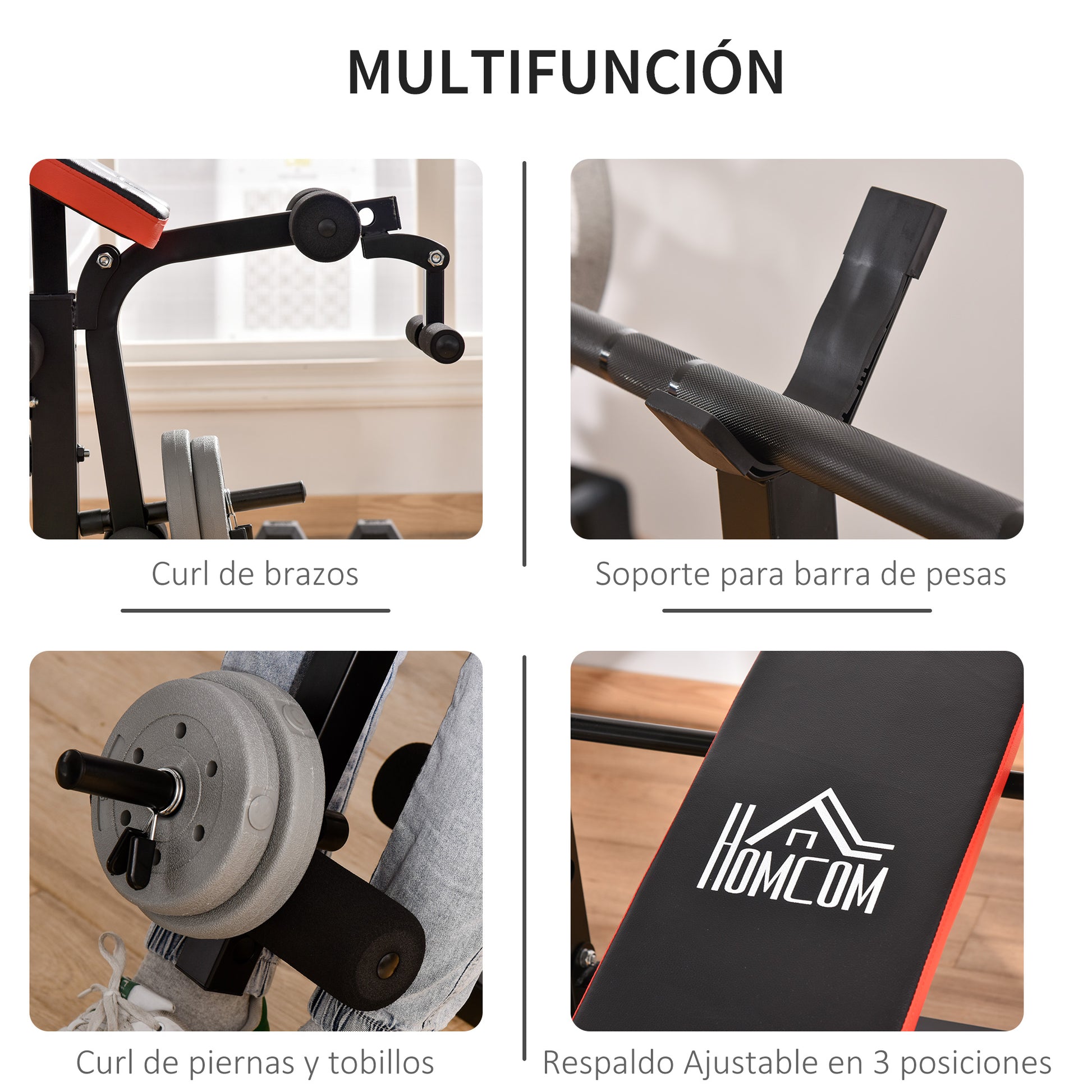 Multifunctional Weight Bench Weight Training Bench with Adjustable Backrest Bar Support Leg Extension Preacher Curl Butterfly Gym Office Training Black